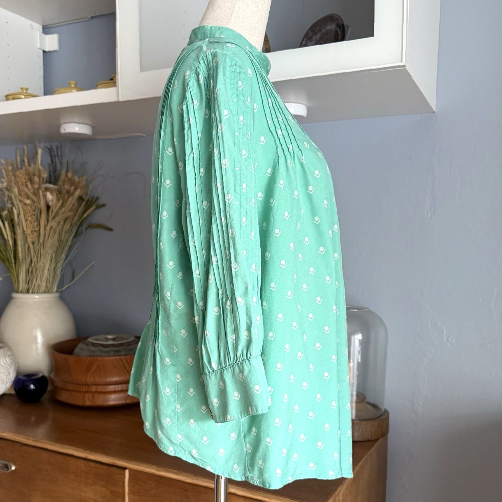 Vintage Lauren Moffett Pintuck Silk Geo Tulip Printed Blouse Teal Size M Size M / US 6-8 / IT 42-44 - 5 Thumbnail