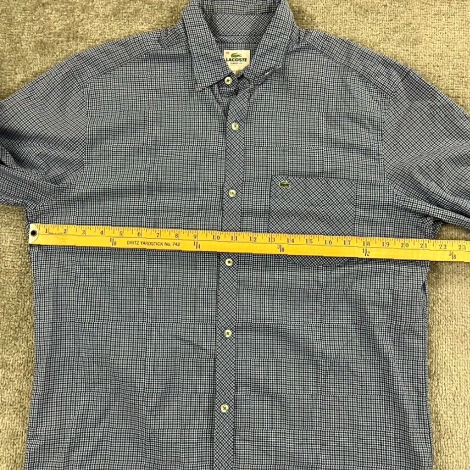 Lacoste LACOSTE Shirt Mens Size 40 Classic Micro Blue White Plaid Button Up Dress Collar Size 40R - 5 Thumbnail