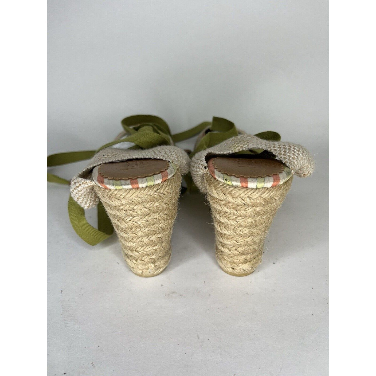 Other J. Crew Beige Fabric Striped Green Lace Espadrilles Wedges W Size US 8 / IT 38 - 4 Thumbnail