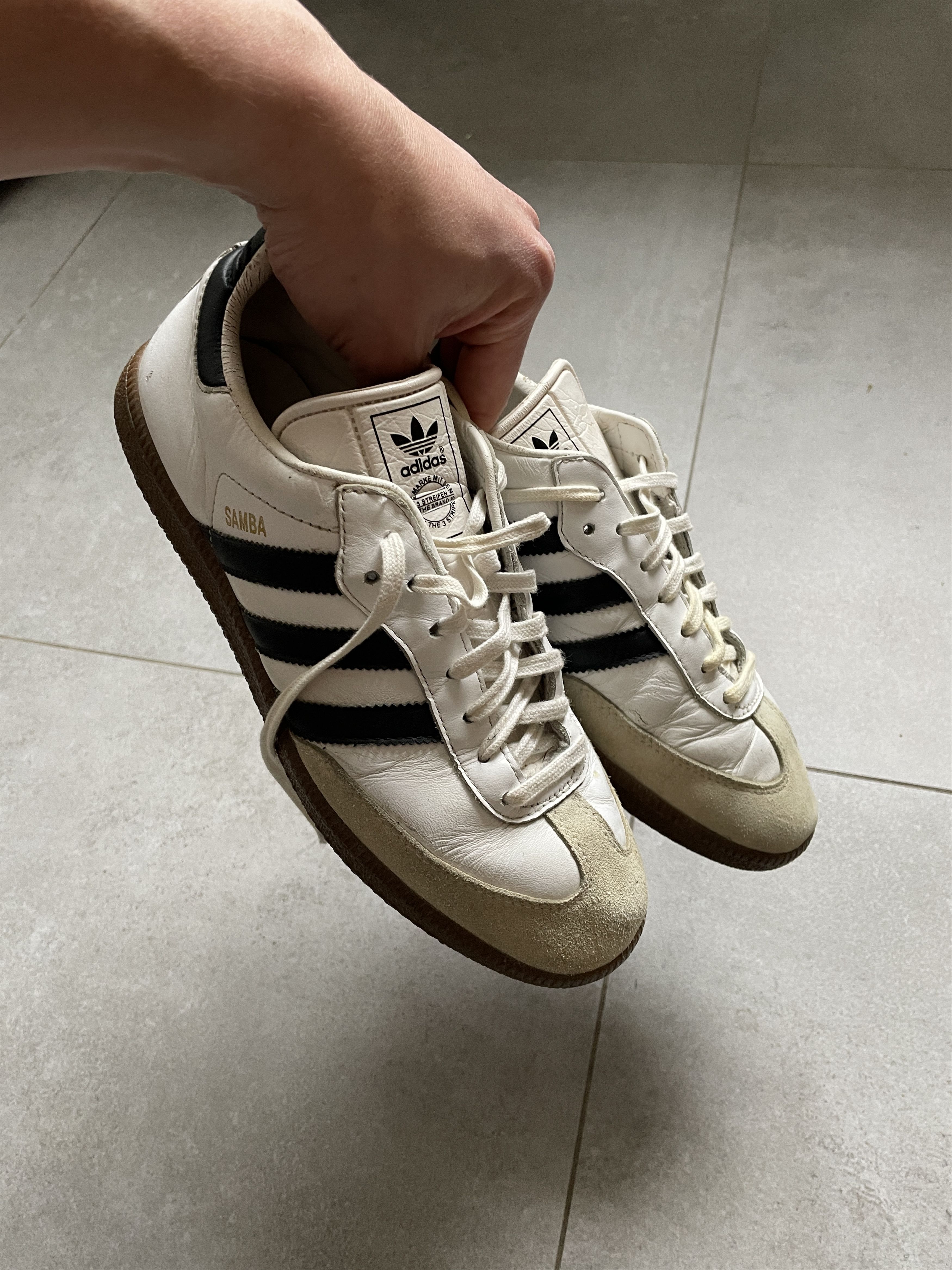 Adidas  Leather Y2K ADIDAS WHITE BEIGE LEATHER SAMBA SNEAKERS | Grailed