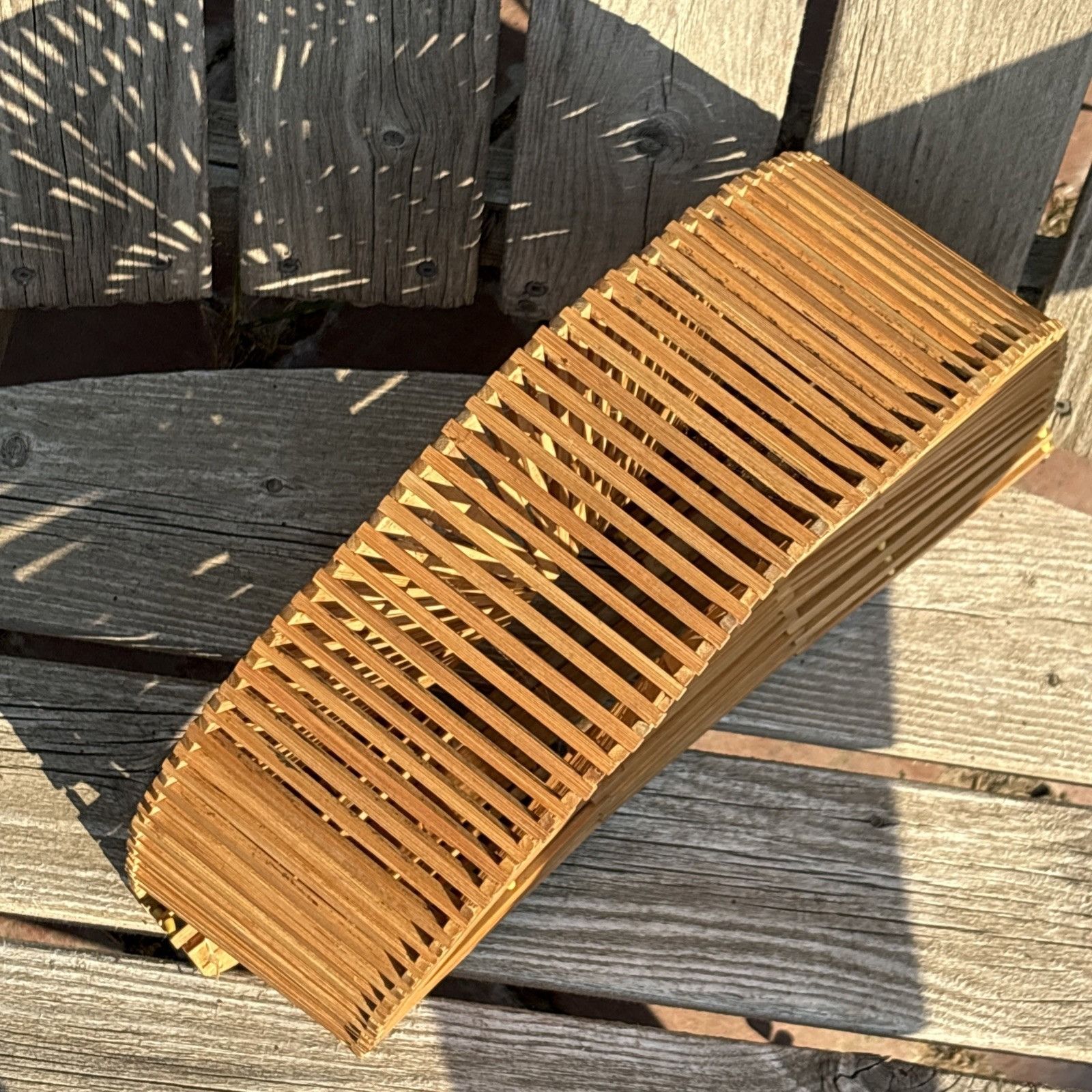 Handmade Bamboo Wood Basket Purse Tiki Hand Bag Half Moon Vtg 80s Nat Size ONE SIZE - 5 Thumbnail