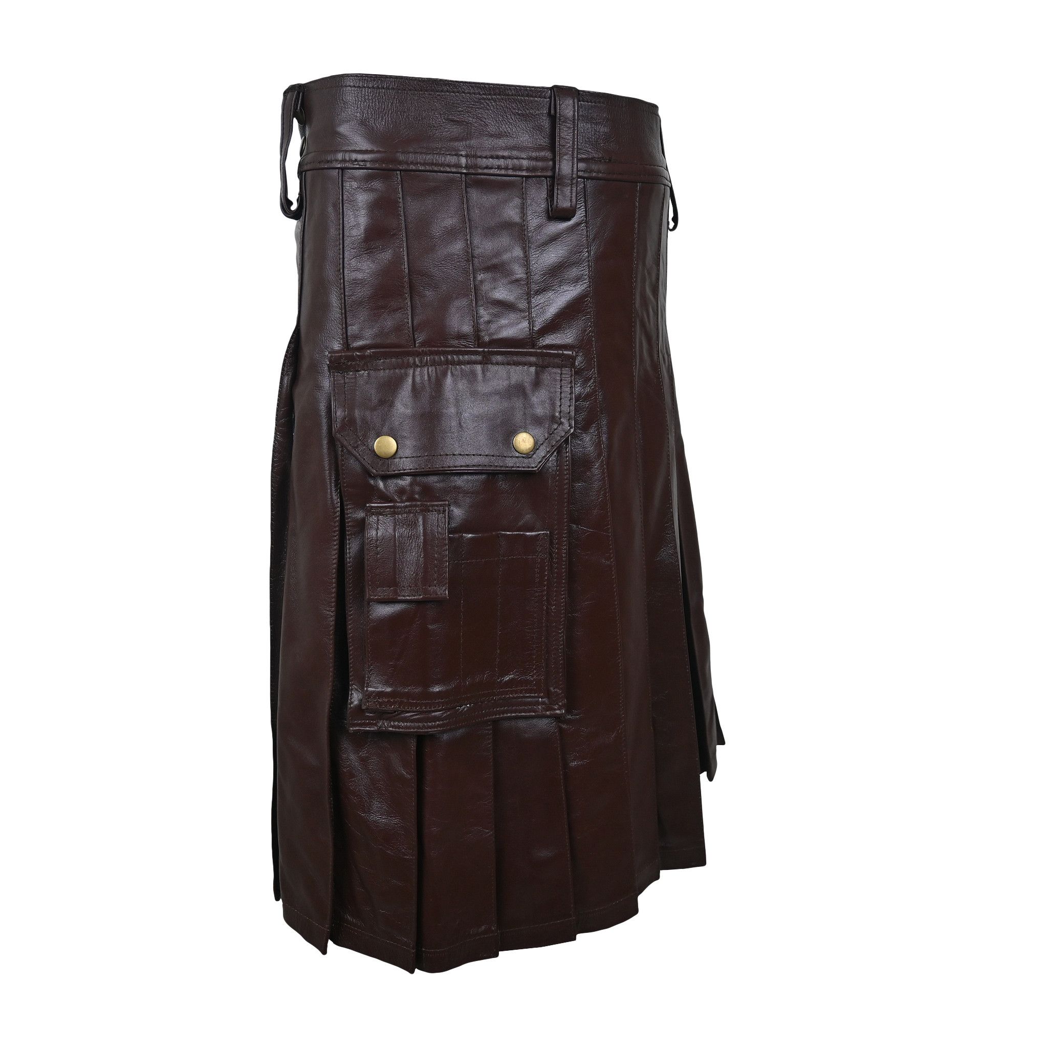 Leather × Other Utility Cargo Leather Kilt Brown "Customized" Size US 34 / EU 50 - 3 Thumbnail