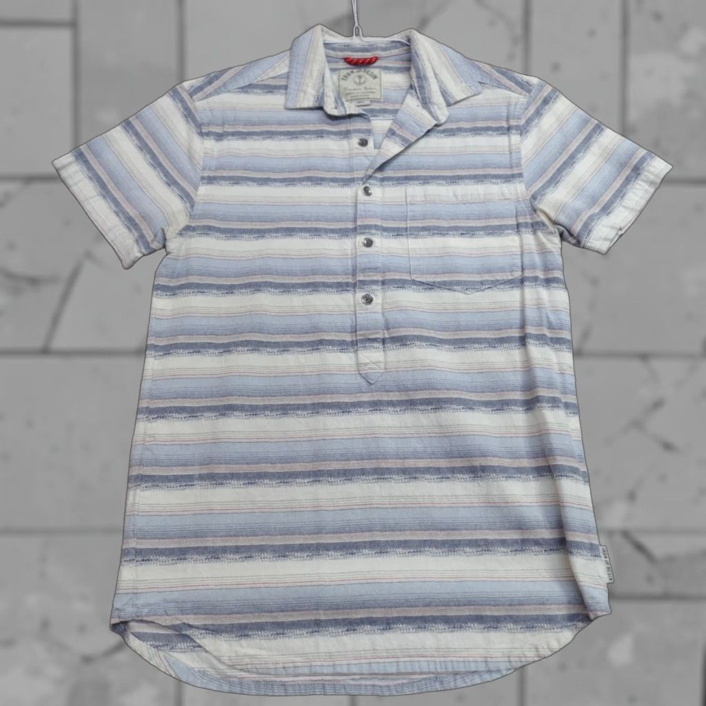 Vintage Iron & Resin Shirt Beige Striped Button-Up Short Sleeve Cotton Popover Small S Mens Size US S / EU 44-46 / 1 - 1 Thumbnail