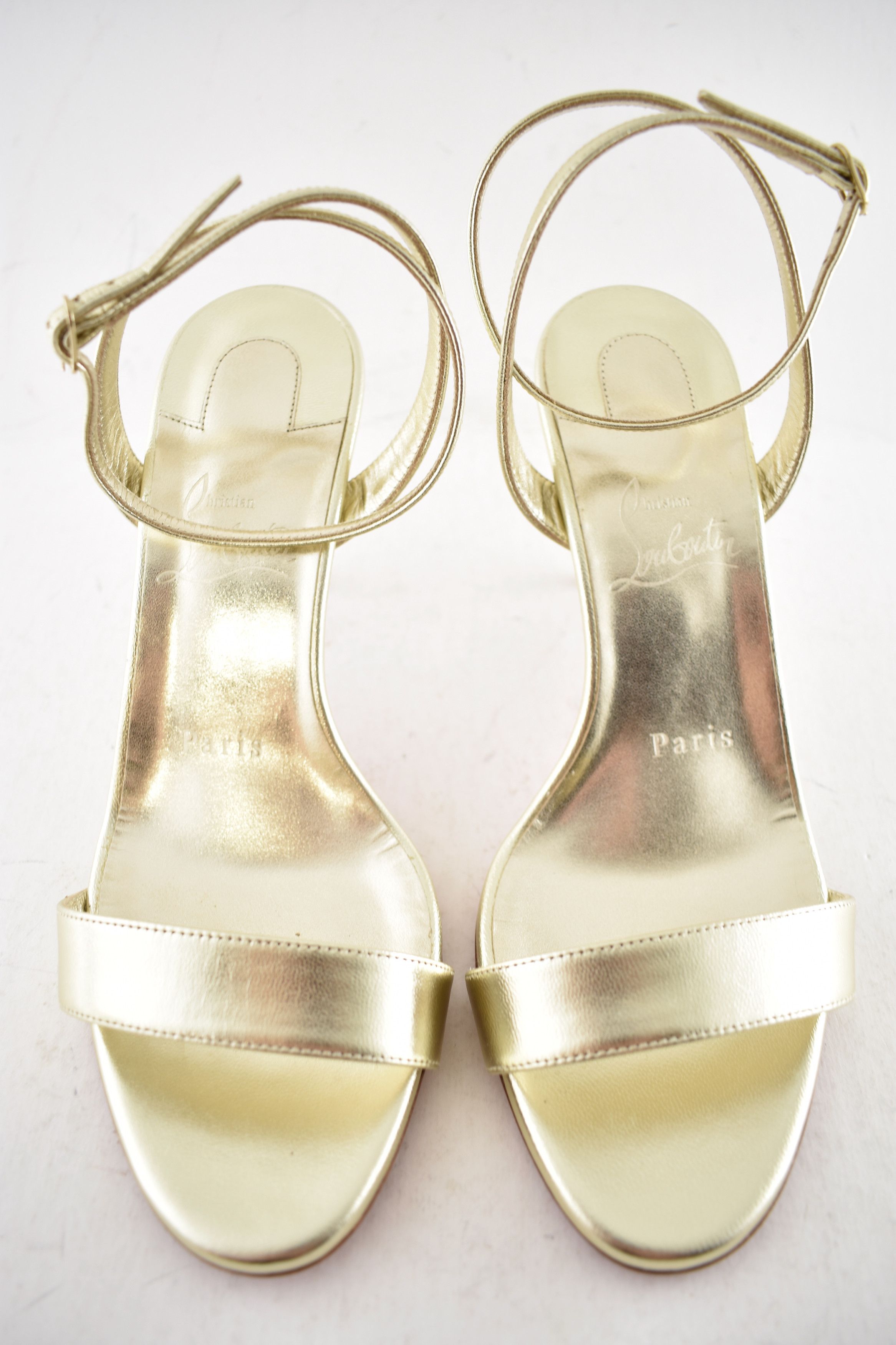 Christian Louboutin Loubigirl 85 Platine Gold Ankle Strap Sandal Heel Pump 41 Size US 11 / IT 41 - 10 Thumbnail