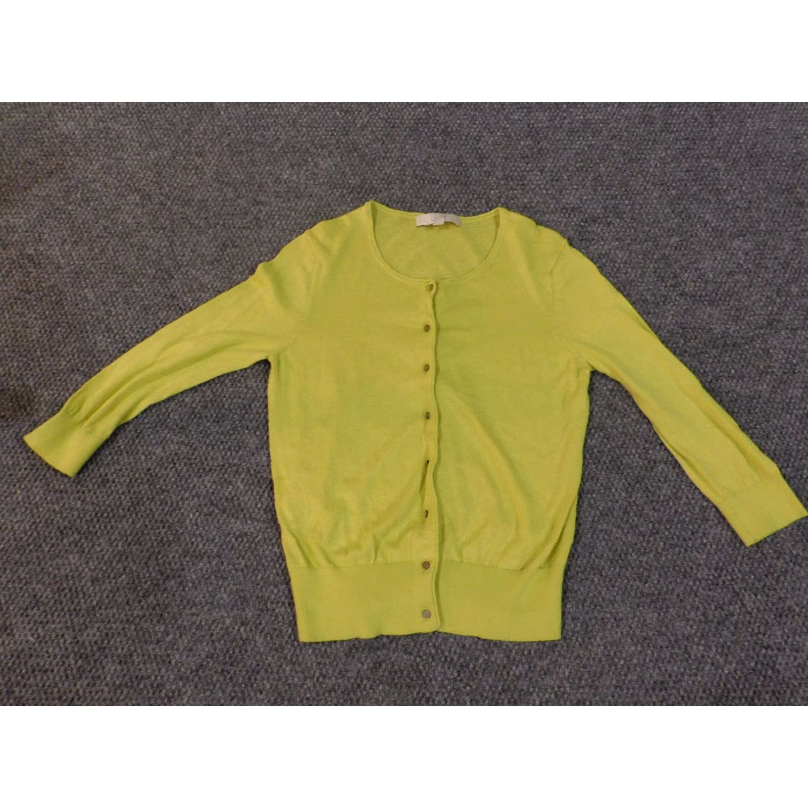 Loft LOFT Cardigan Sweater Green Wool Womens Medium Crew Neck Long Sleeve Rib Knit Button Cotton Casual Pullover Regular Fit Vintage No Size M / US 6-8 / IT 42-44 - 4 Thumbnail