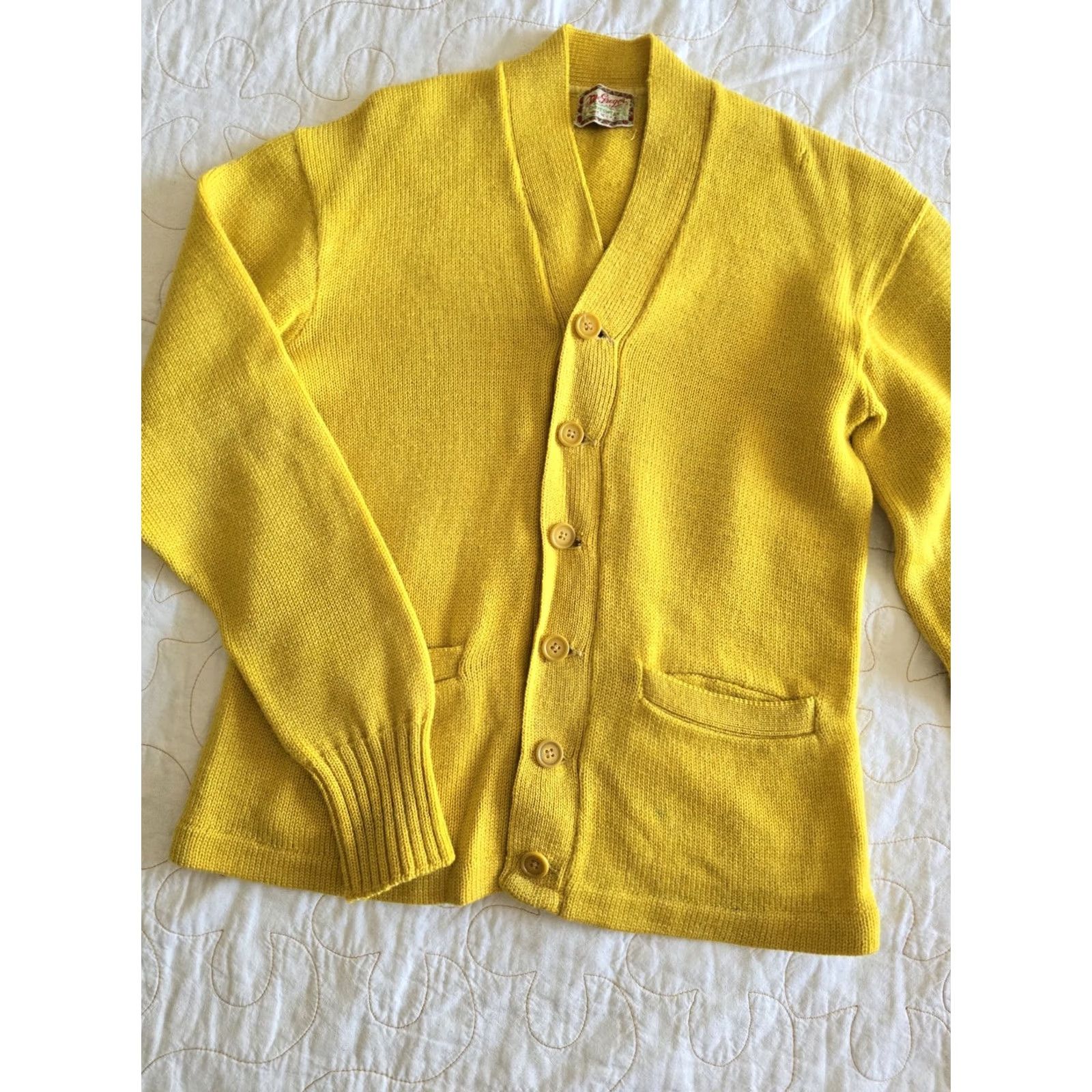 McGregor VINTAGE McGregor Cardigan Sweater Yellow Wool Pockets Long Sleeve Mens Small Small/Medium 40s 50s Practical Casual Mens Size US S / EU 44-46 / 1 - 3 Thumbnail