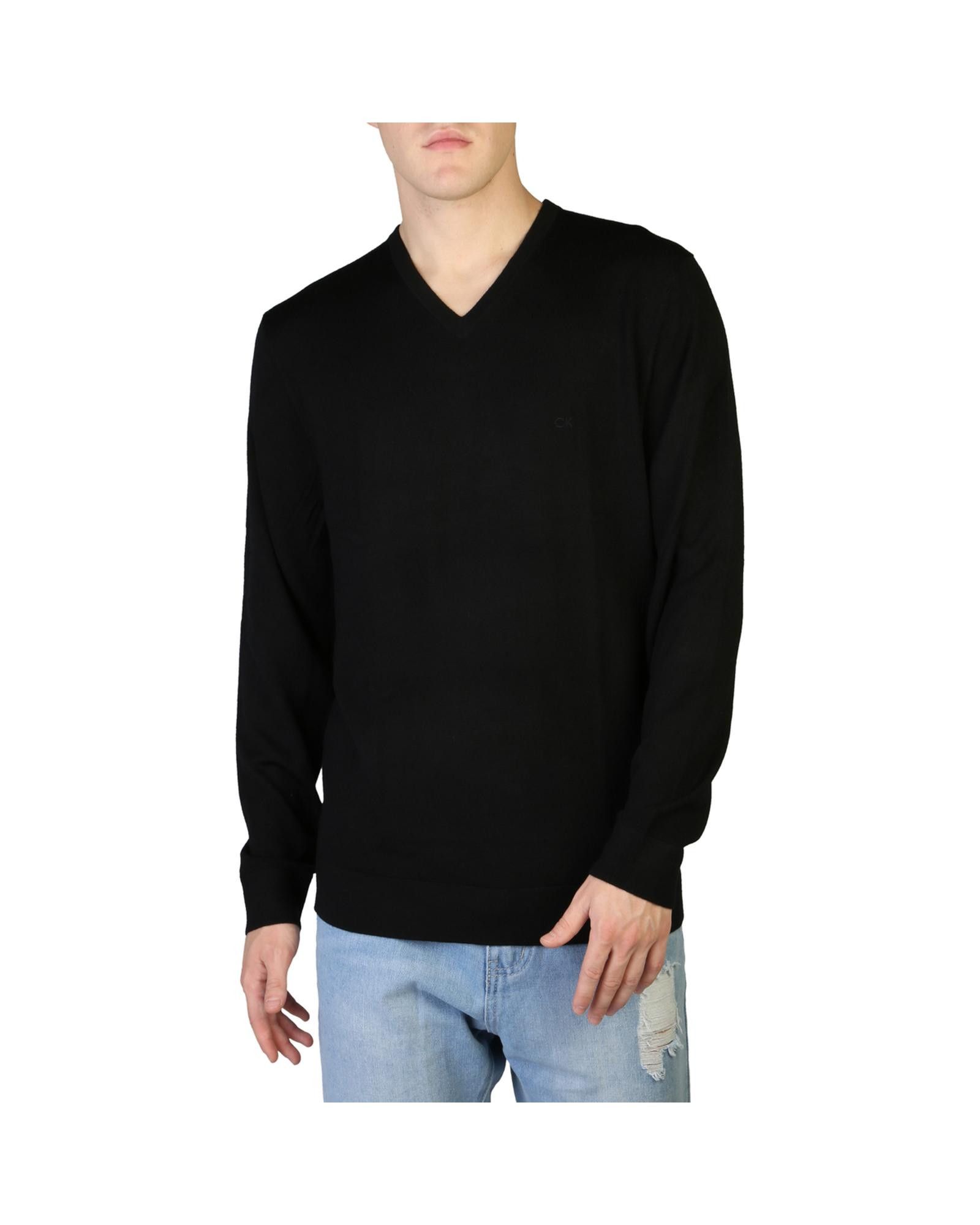 image of Calvin Klein Classic V-Neck Wool Sweater in Black, Men's (Size Small)