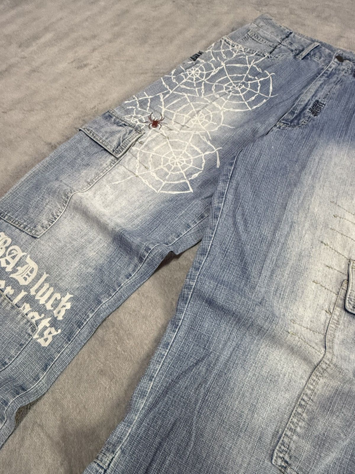 JNCO × Japanese Brand × Spyder Vintage Spider Web Poems Japanese baggy Cargo Denim Pants Size US 30 / EU 46 - 11 Thumbnail