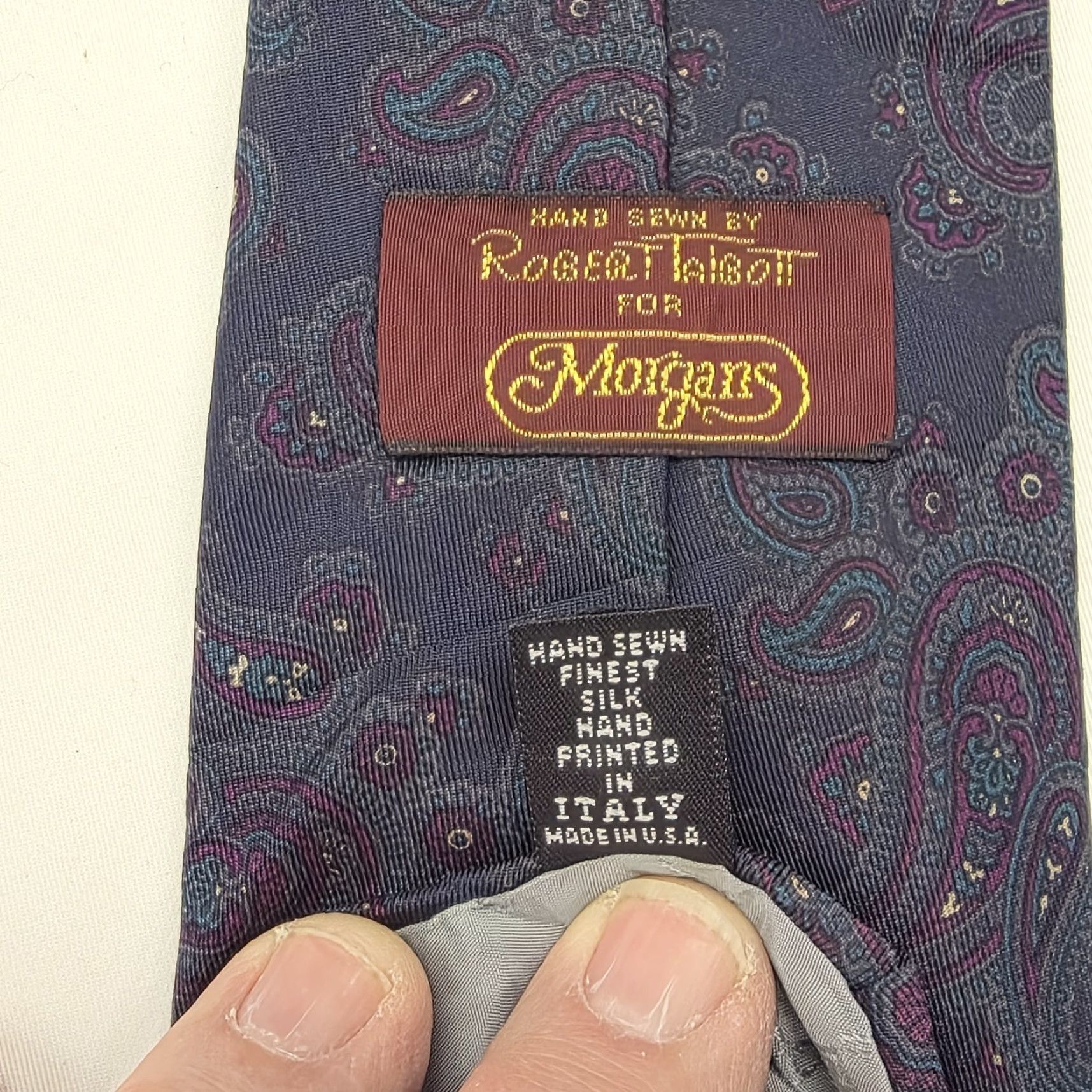 Robert Talbott Robert Talbott Necktie Mens Blue Paisley Hand Printed Designer Classic Silk USA Tie Size ONE SIZE - 3 Thumbnail