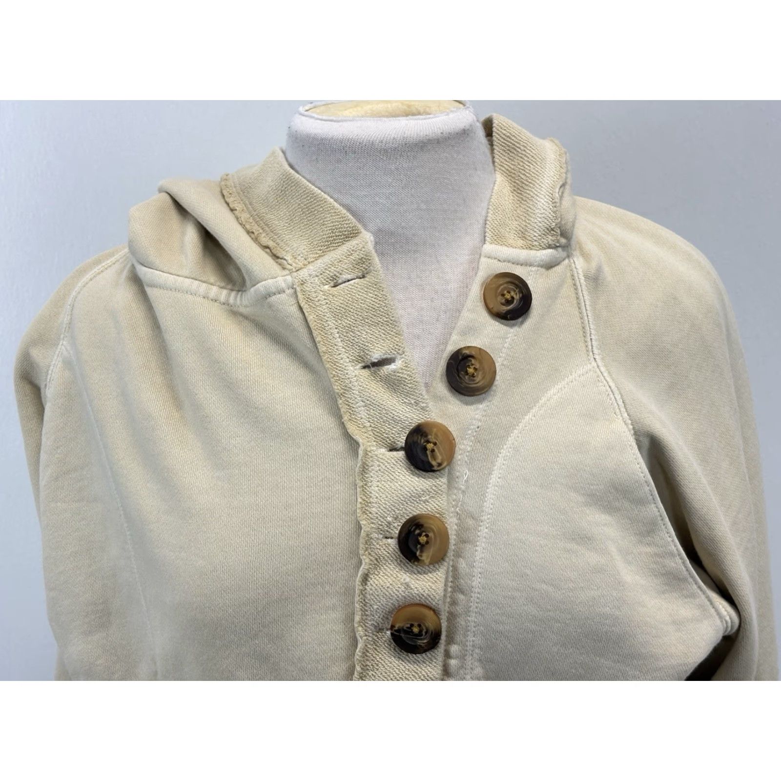 Free People Free People Sweatshirt Hoodie XS Women Yellow Henley Button Pullover Bohemian Activewear Long Sleeve Cotton Solid Distressed Drawstring Missing Size XS / US 0-2 / IT 36-38 - 5 Thumbnail