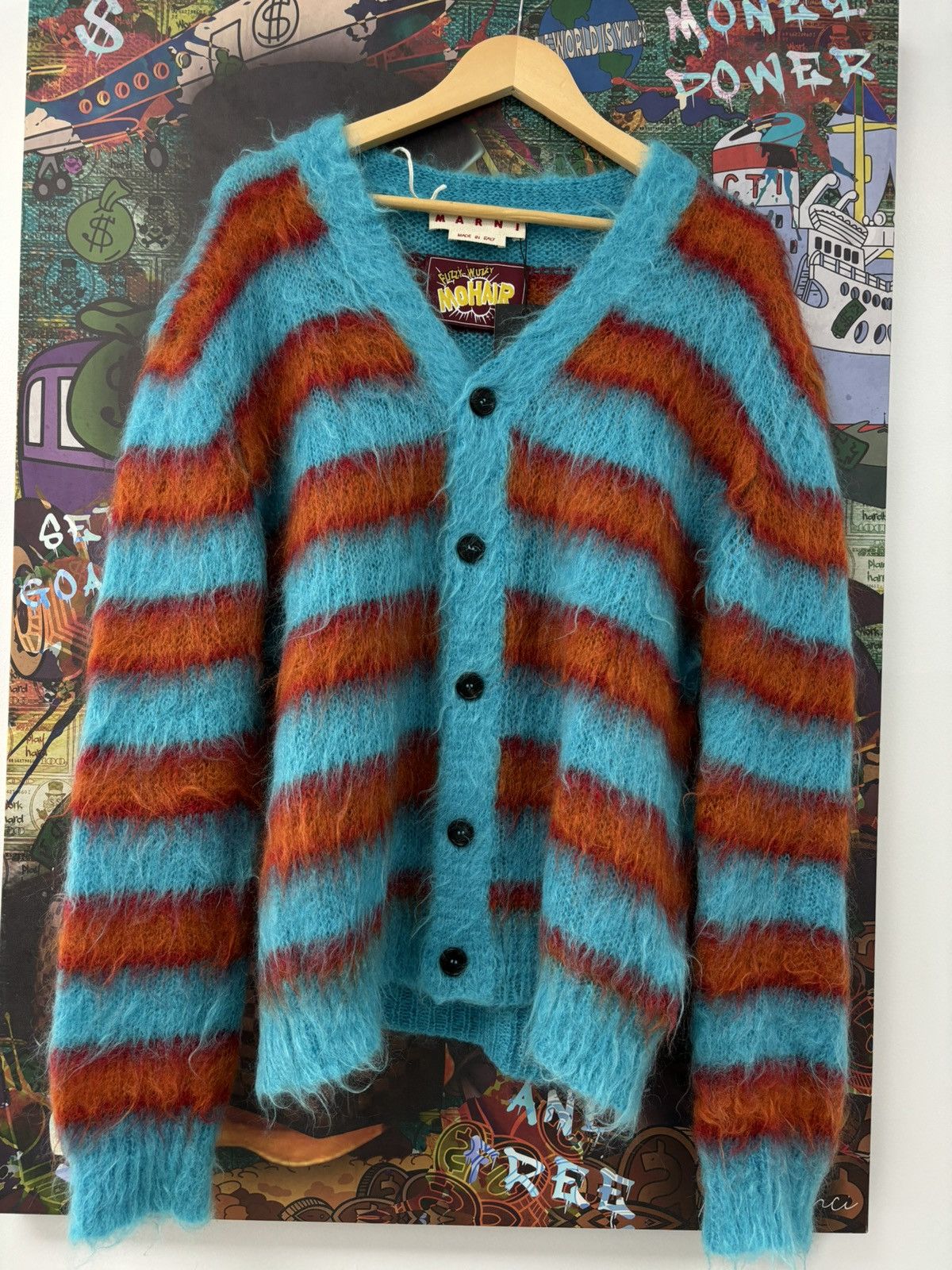 image of Marni Mohair Fuzzy Sweater Blue Orange, Men's (Size Medium)