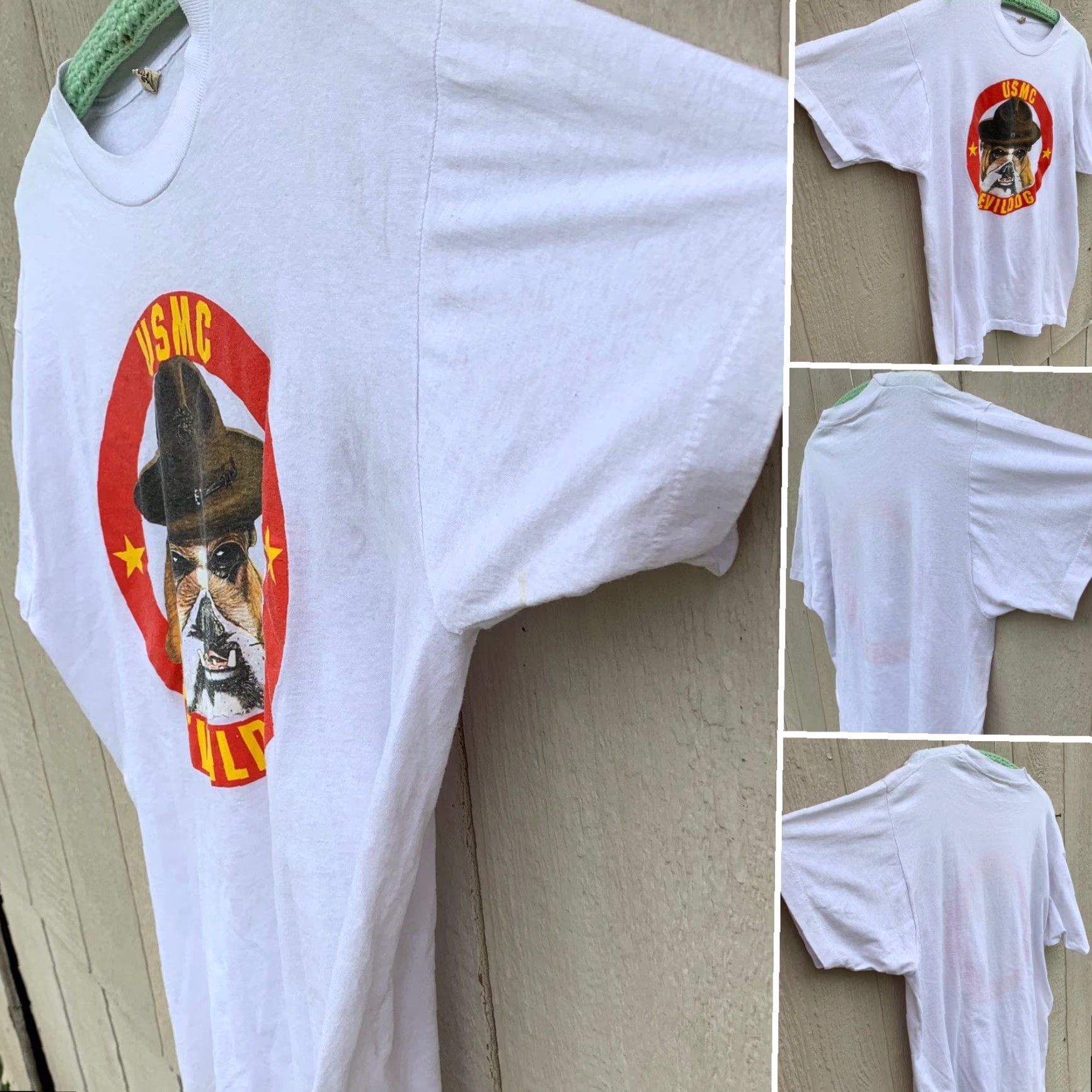 Vintage VINTAGE USMC Devildog t shirt 80s 1980s White Cotton Blend Screen Stars 2XL Mens Graphic Tee Marines Dog 88 AK C 88 A.K. Decade 1980s 1980s Size US XXL / EU 58 / 5 - 6 Thumbnail