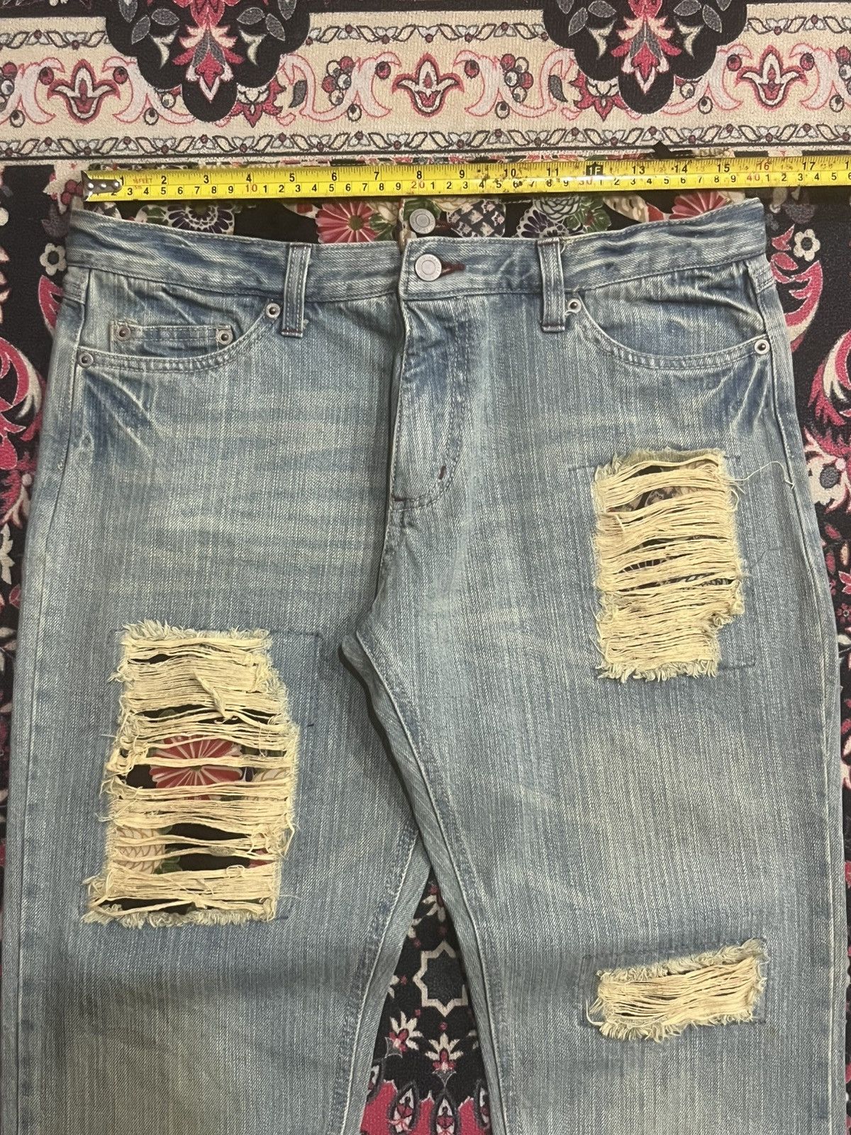 Japanese Brand Vintage Jouer Aux Echecs Double Waist Floral Distressed Jean Size US 30 / EU 46 - 11 Thumbnail