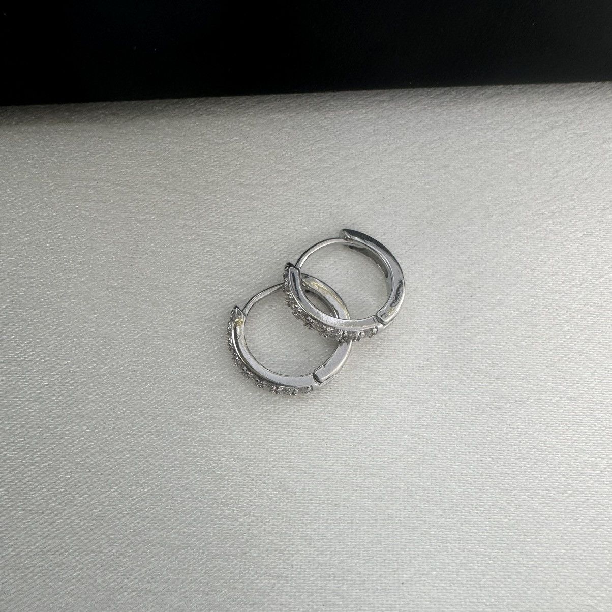 Designer 12mm CZ Small Silver Hoop Earrings for Women Men Size ONE SIZE - 2 Thumbnail