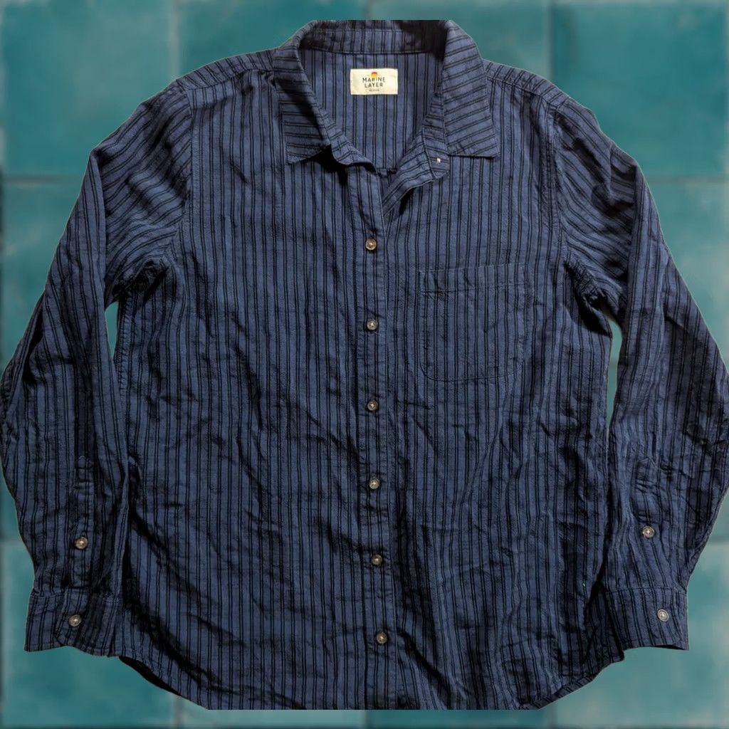 Marine Layer Marine Layer Button-Up Shirt Men Medium Blue L/S 97% Tencel Lyocell Spandex Casual Workwear Size US M / EU 48-50 / 2 - 1 Thumbnail