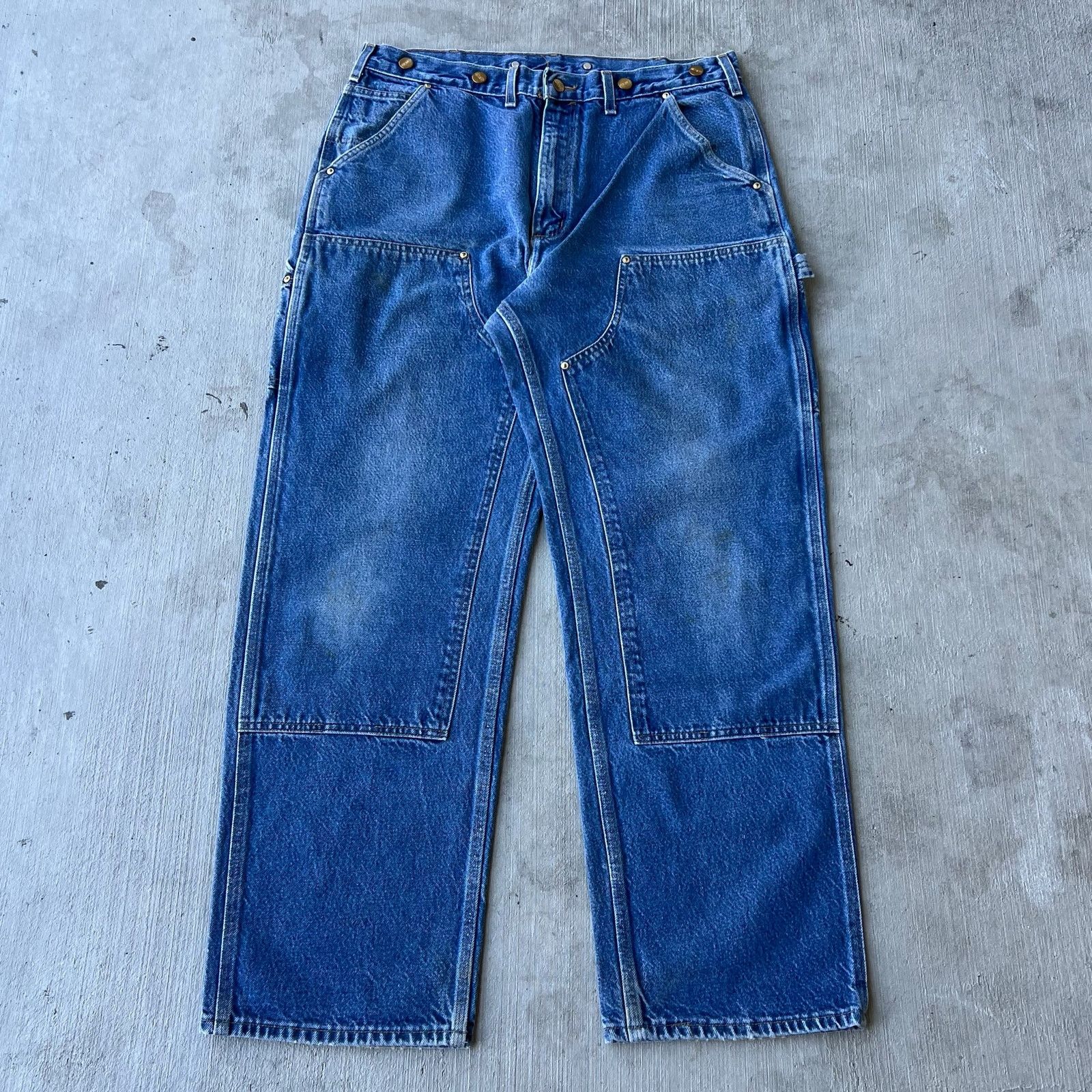 Carhartt × Vintage Carhartt denim blue jeans double knee work carpenter pants Size US 35 - 1 Thumbnail