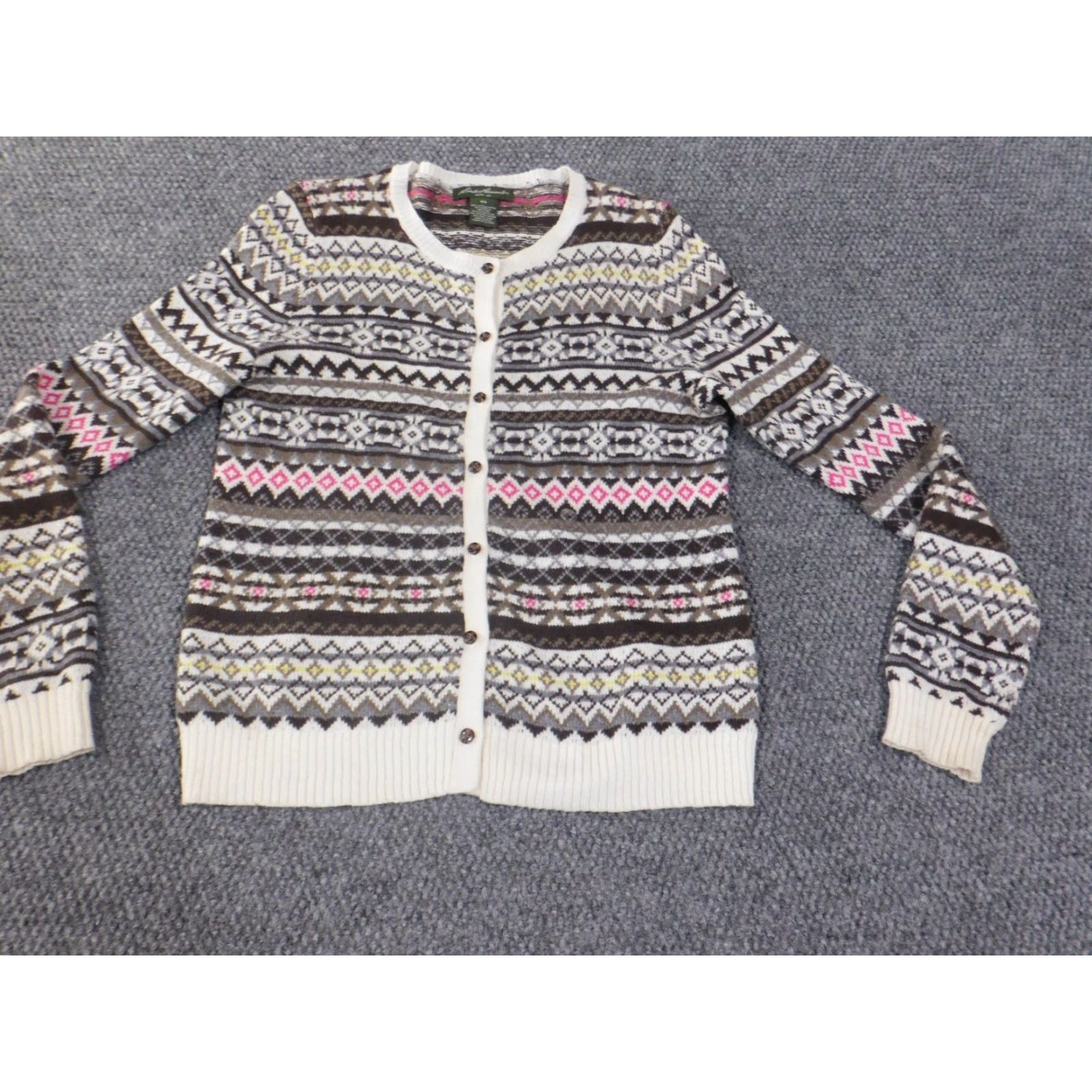 Eddie Bauer Eddie Bauer Sweater Womens S Brown Geometric Cardigan Knit Wool Cable-Knit Crew Neck Long Sleeve Raglan Vintage No Pattern: Geometric Size S / US 4 / IT 40 - 5 Thumbnail