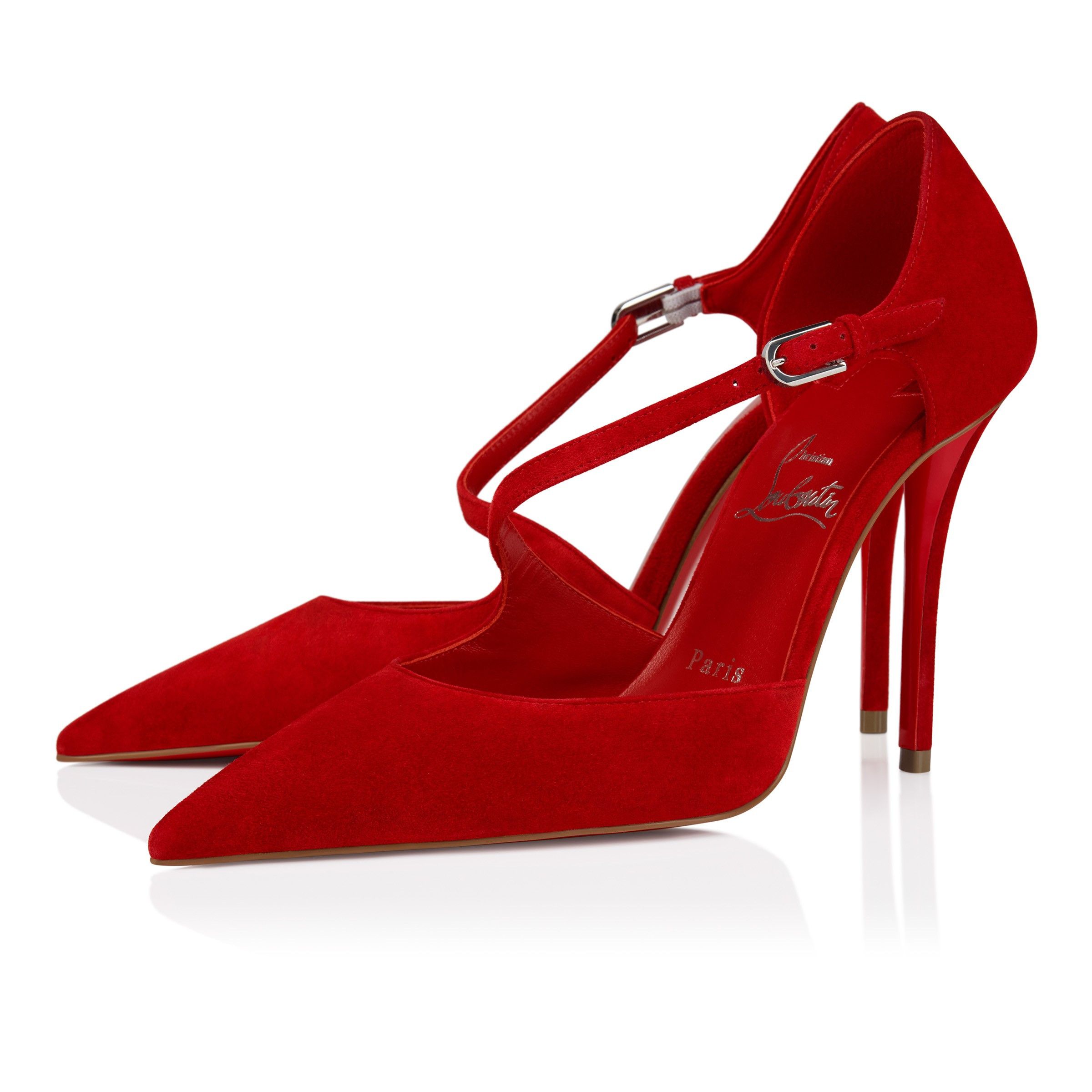 Christian Louboutin Miss Ziggyta 100 Fever Red Suede Cross Strap Heel Pump 36.5 Size US 6.5 / IT 36.5 - 1 Thumbnail
