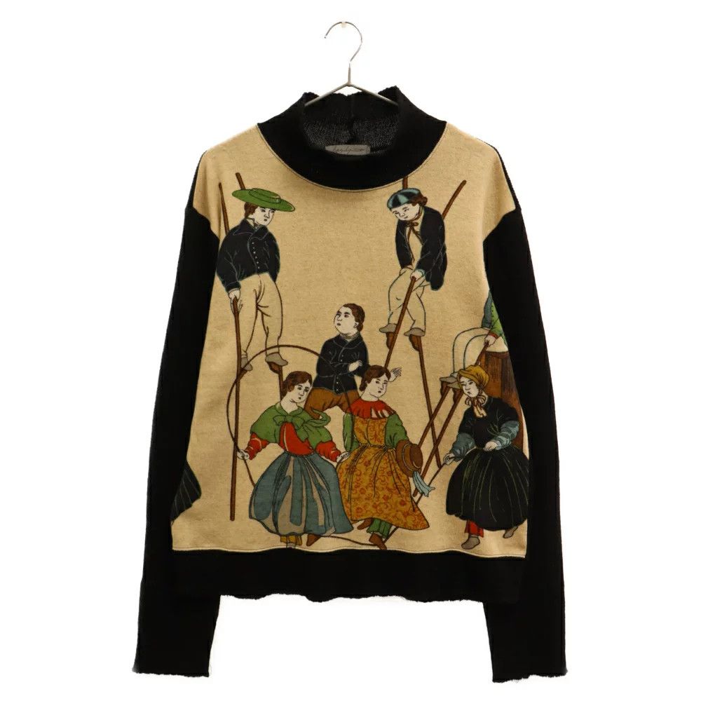 image of Yohji Yamamoto Pour Homme 95Aw High Neck Knit Sweater in Beige Black, Men's (Size Medium)