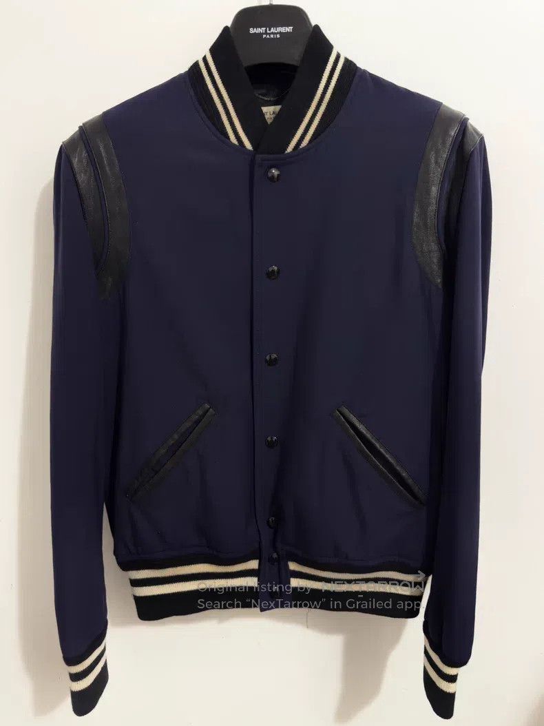 Saint Laurent Paris Saint Laurent Paris Navy Wool and Leather Baseball Jacket Size US M / EU 48-50 / 2 - 1 Thumbnail