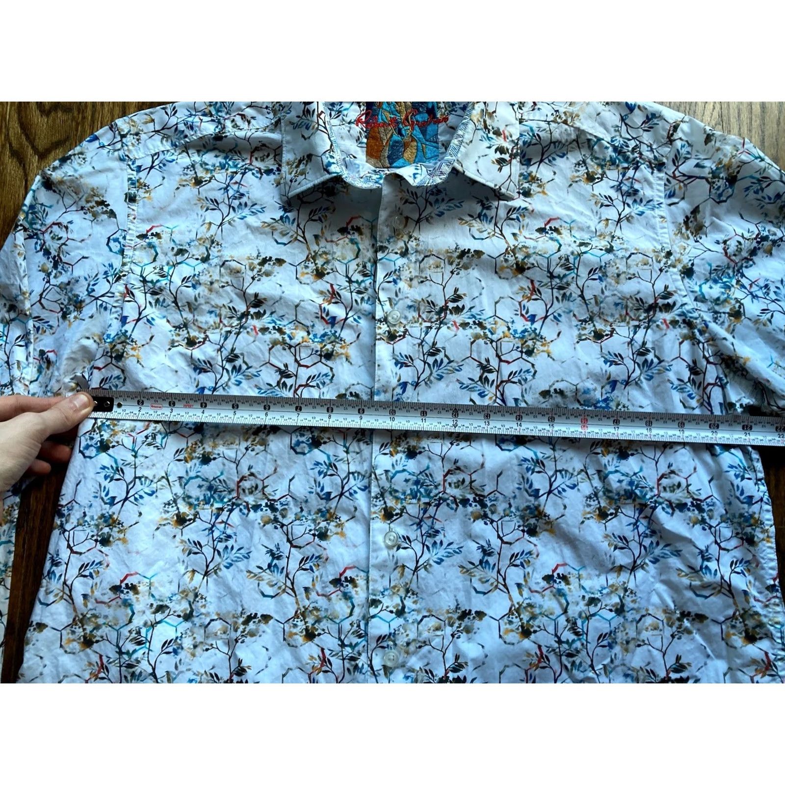 Robert Graham Robert Graham Shirt Mens XL Floral Abstract Long Sleeve Button-Up Emerald/White Cotton Flip Cuff Size US XL / EU 56 / 4 - 7 Thumbnail