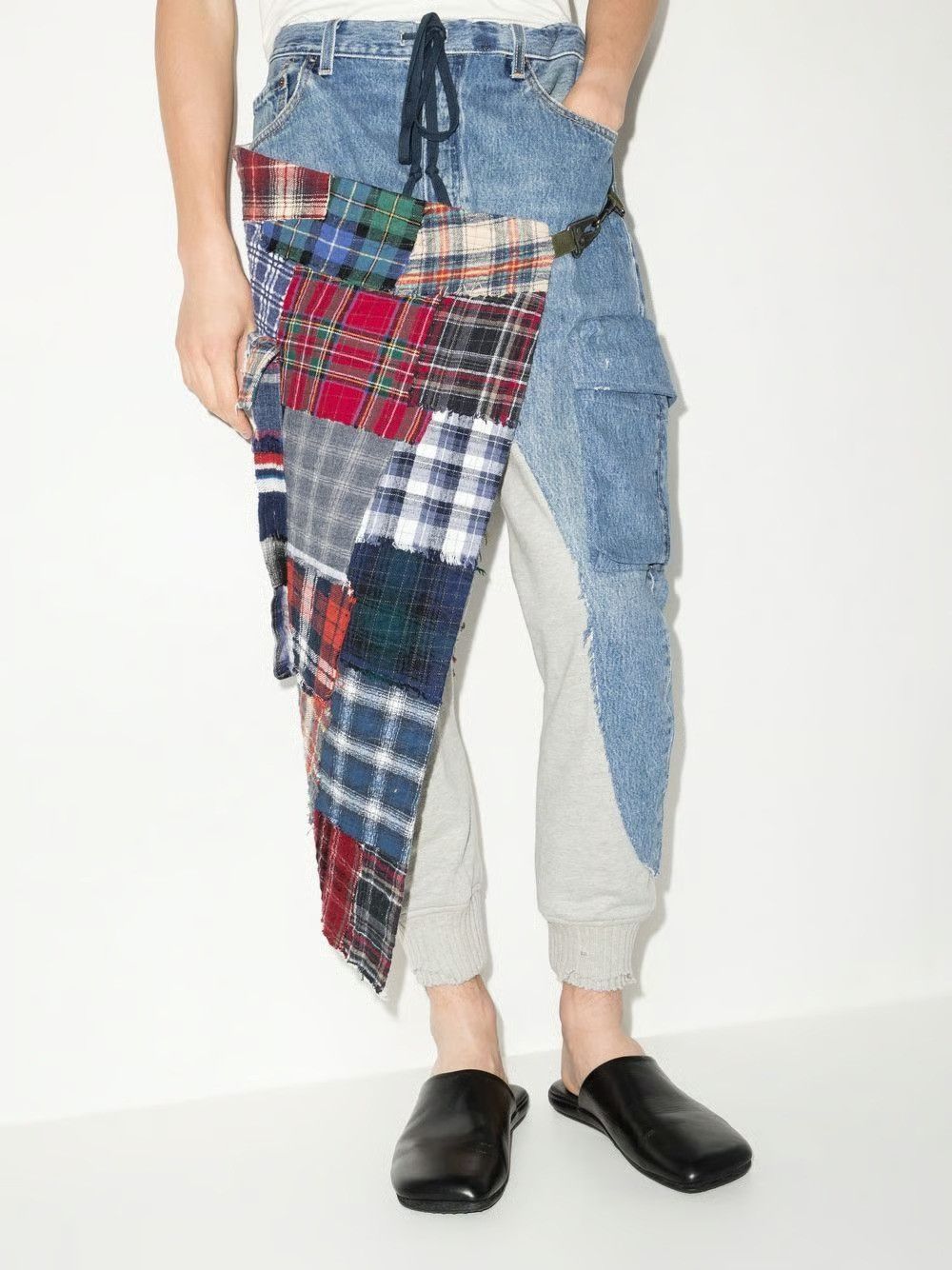 Greg Lauren Greg Lauren Plaid Stitchwork Denim Wrap Pant Size US 38 / EU 54 - 1 Thumbnail