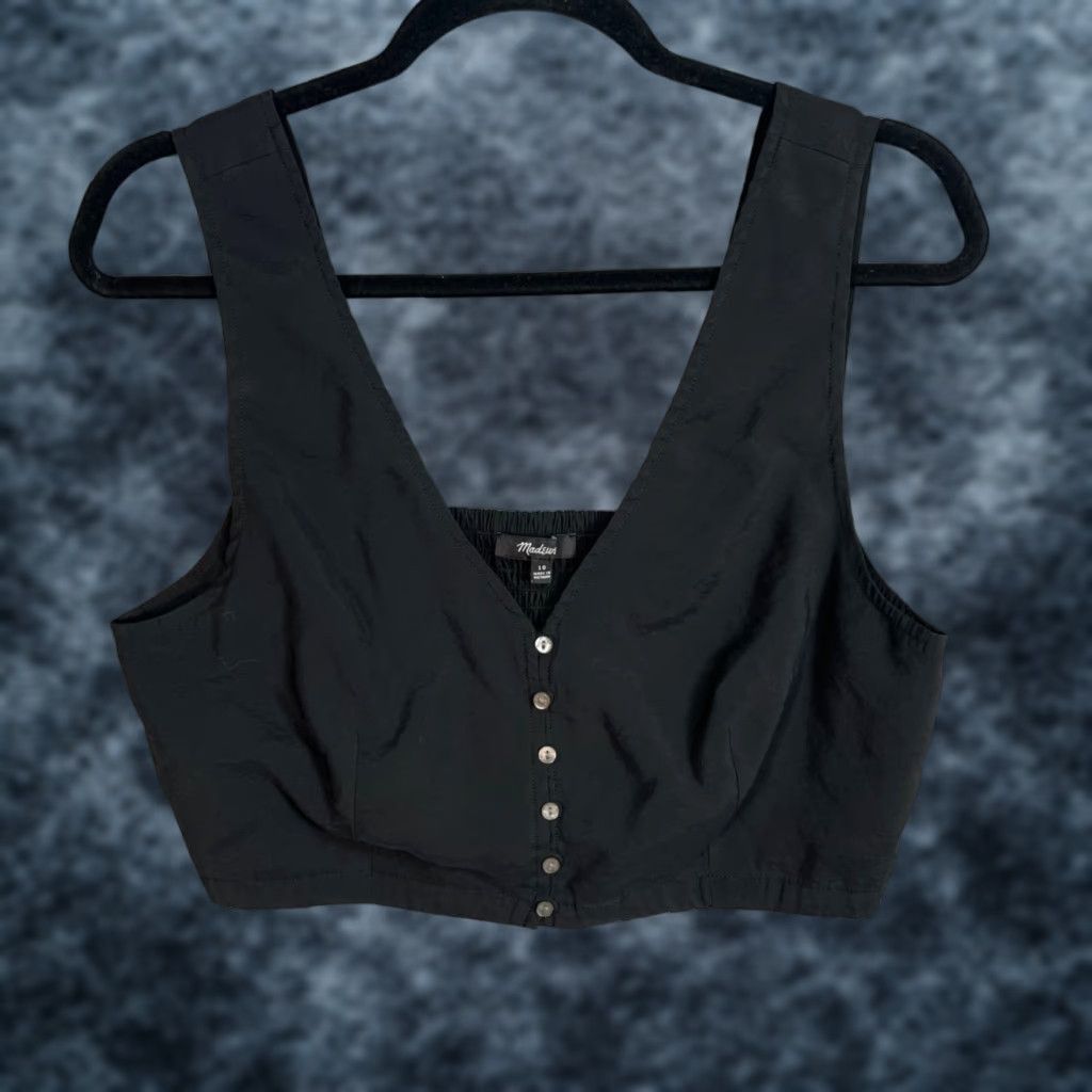 Madewell Madewell Black Sleeveless Crop Top Womens Size 10 Modal/Polyester Blend Tank Shirt Size L / US 10 / IT 46 - 1 Thumbnail