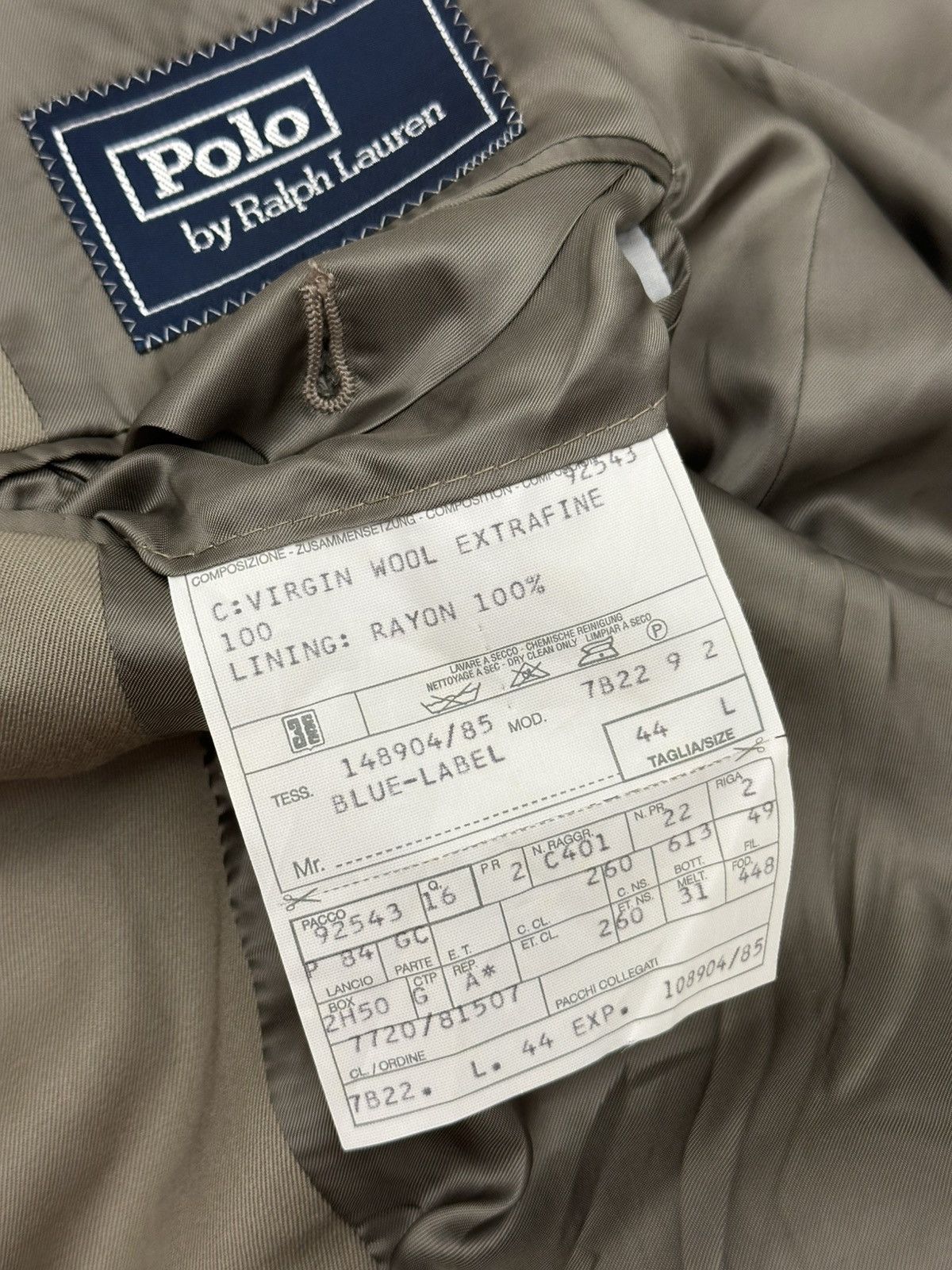 Polo Ralph Lauren Polo RL 100% Virgin Wool Blazer 44L Taupe Made in Italy Size 44L - 6 Thumbnail