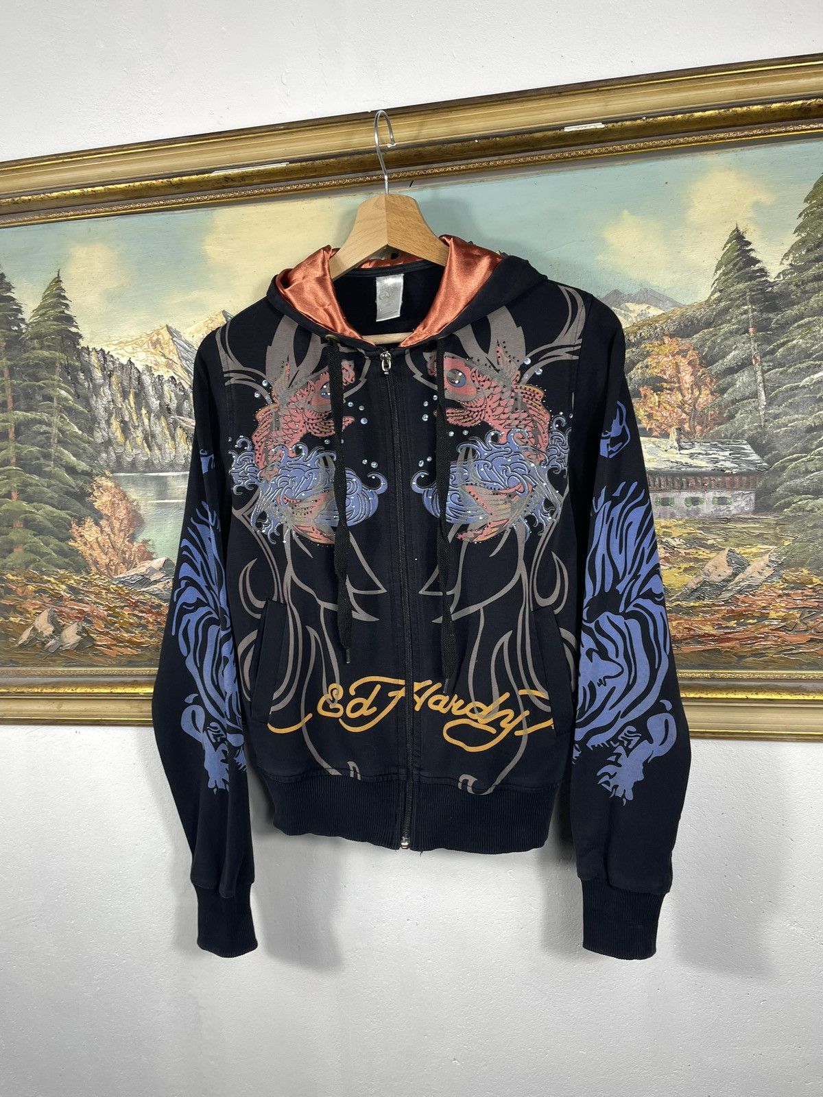 Christian Audigier × Ed Hardy × Vintage Ed Hardy Retro 00s Hoodie With Crystals Affliction Grunge Size S / US 4 / IT 40 - 2 Thumbnail