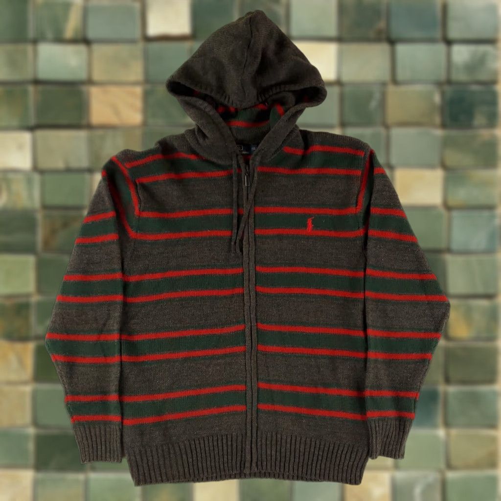 Polo Ralph Lauren Polo Ralph Lauren Sweater Cardigan Full Zip Hooded Acrylic Gray Striped Mens XXL Size US XXL / EU 58 / 5 - 1 Thumbnail
