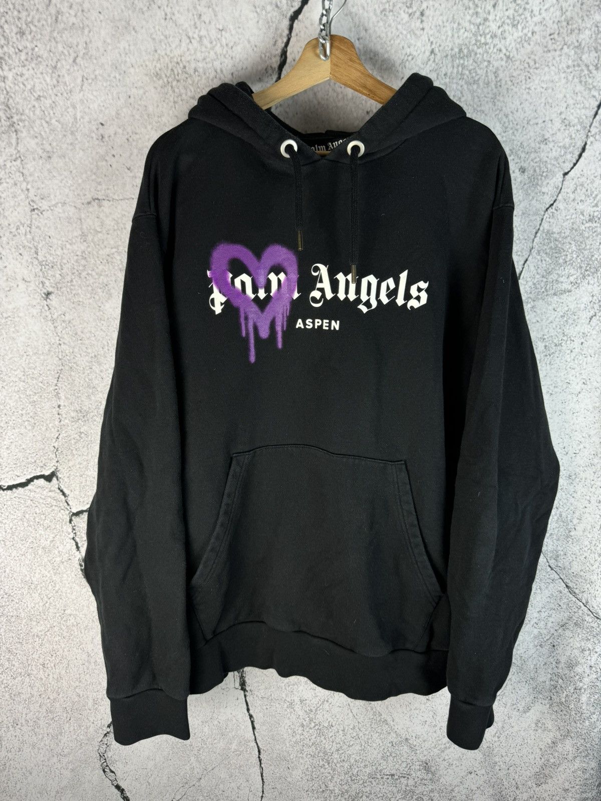Palm Angels Black Aspen Heart Sprayed Hoodie