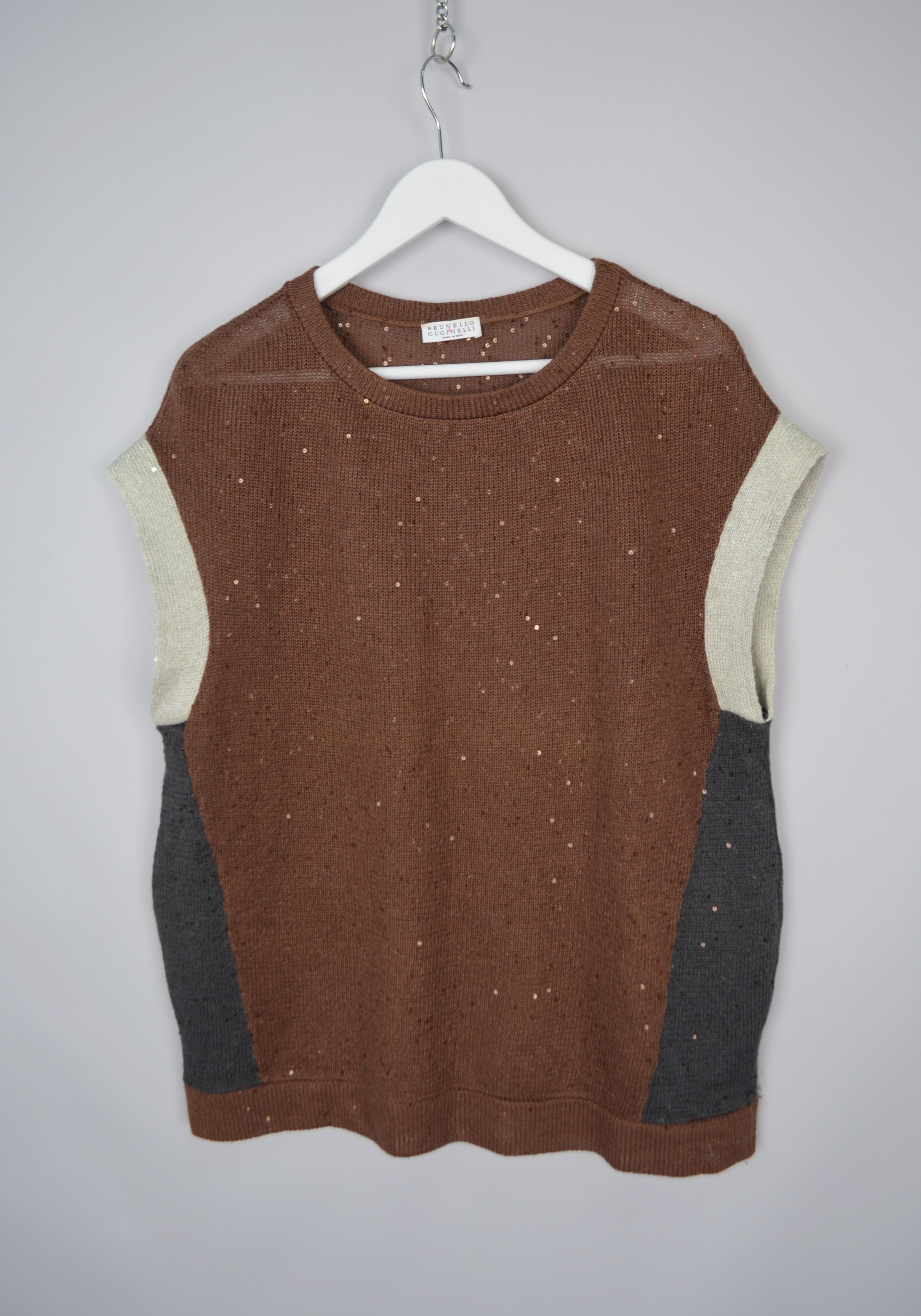 Brunello Cucinelli × Designer Brunello Cucinelli Sequin Linen\Silk Brown Grey Sleeveless Size XXL / US 16-18 / IT 52-54 - 1 Thumbnail