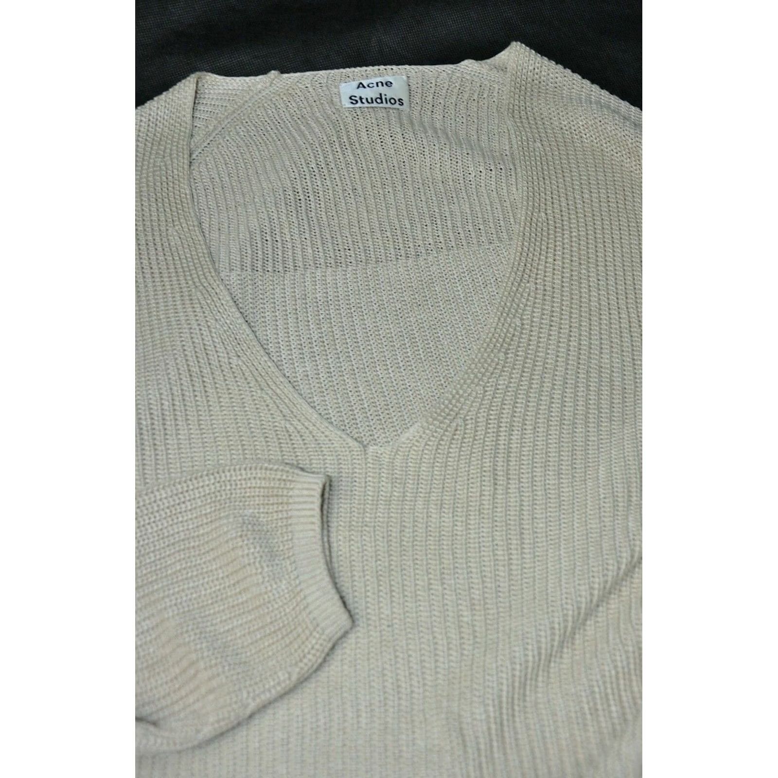 Acne Studios ACNE STUDIOS DEBORAH CHUNKY OVERSIZED LINEN SWEATER M Beige Womens Pullover Long Sleeve V-Neck Size M Size M / US 6-8 / IT 42-44 - 8 Thumbnail