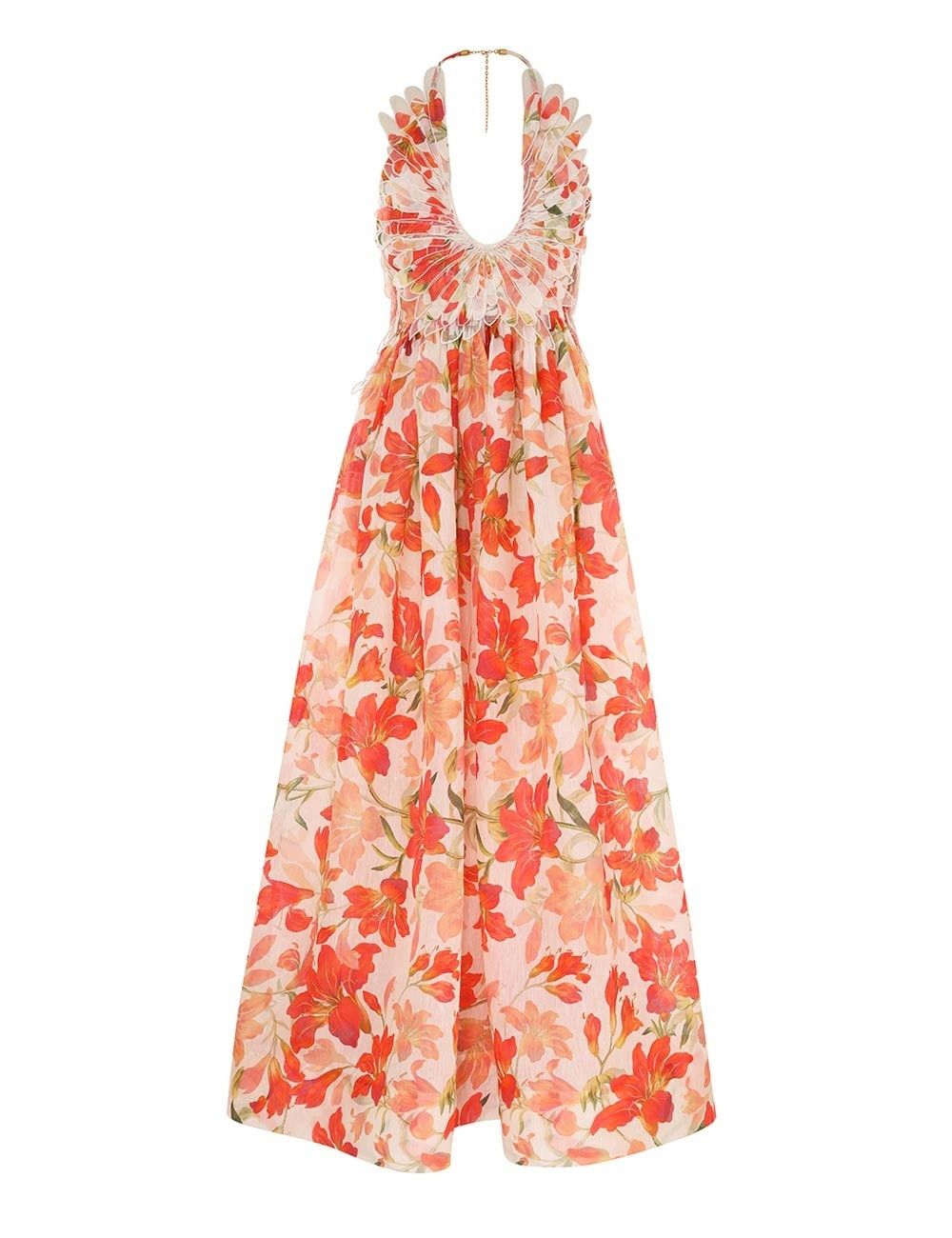 Zimmermann oc11z0525 Tranquillity Feather Maxi Dress in Multicolor Size L / US 10 / IT 46 - 1 Thumbnail