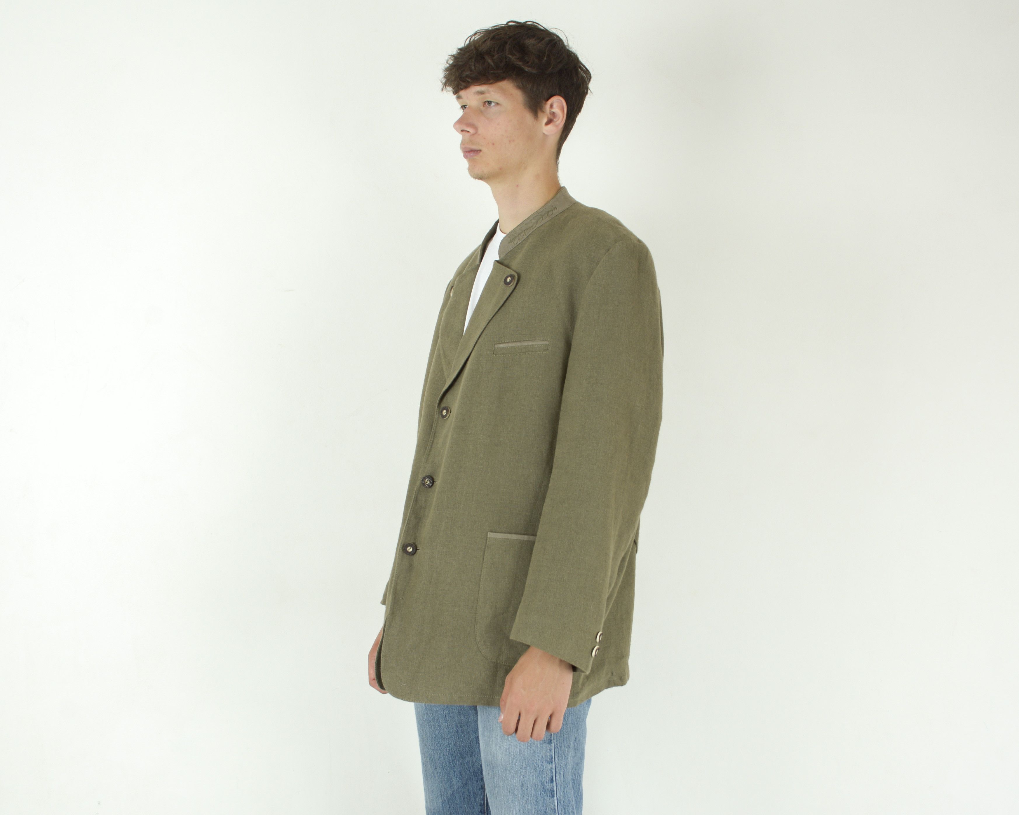 Vintage Landhaus Linen Trachten Mens UK 48S US Blazer Suit Jacket Size 48S - 2 Thumbnail