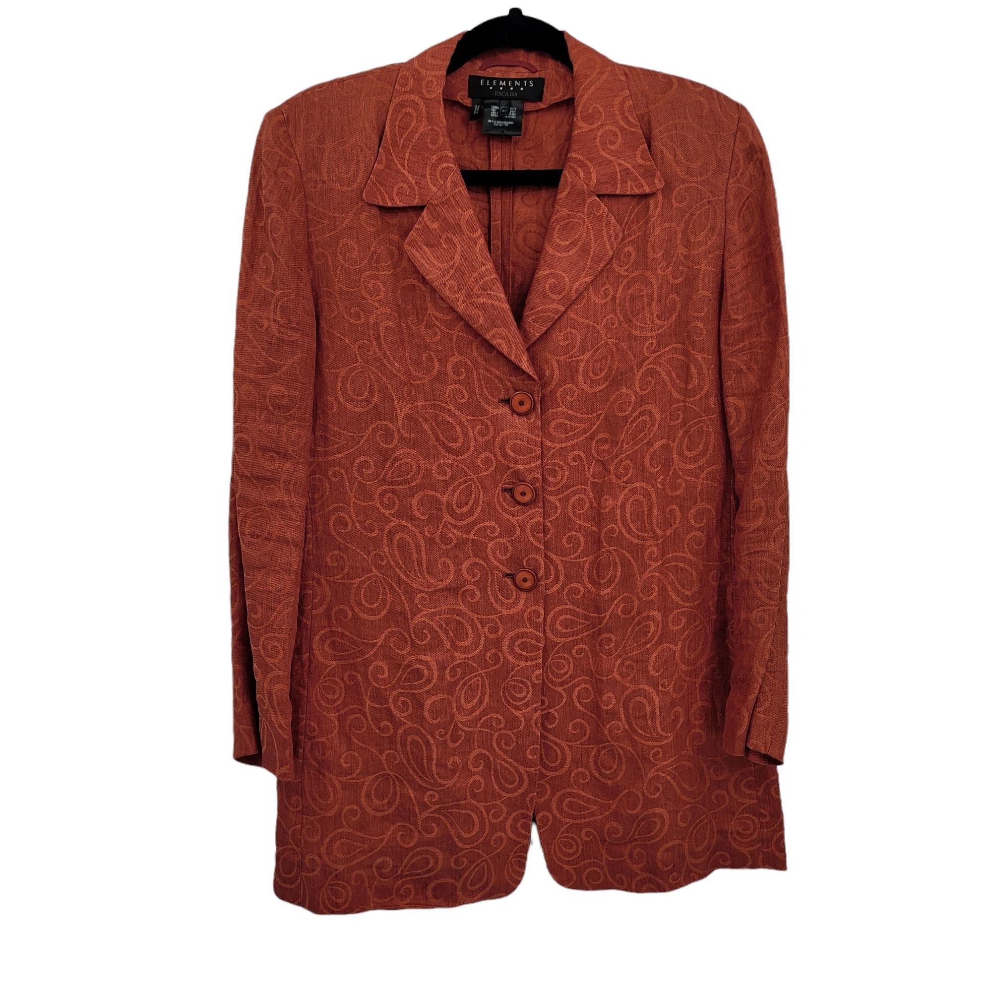 Escada Vtg Escada Linen Blazer Sz 8 Terracotta Longline Scroll Emb Size M / US 6-8 / IT 42-44 - 1 Thumbnail
