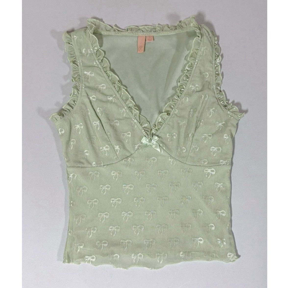 Vintage Mint Green Frill Ruffle Bows Tank Top Shirt Blouse Size S ✨ Size S / US 4 / IT 40 - 1 Thumbnail