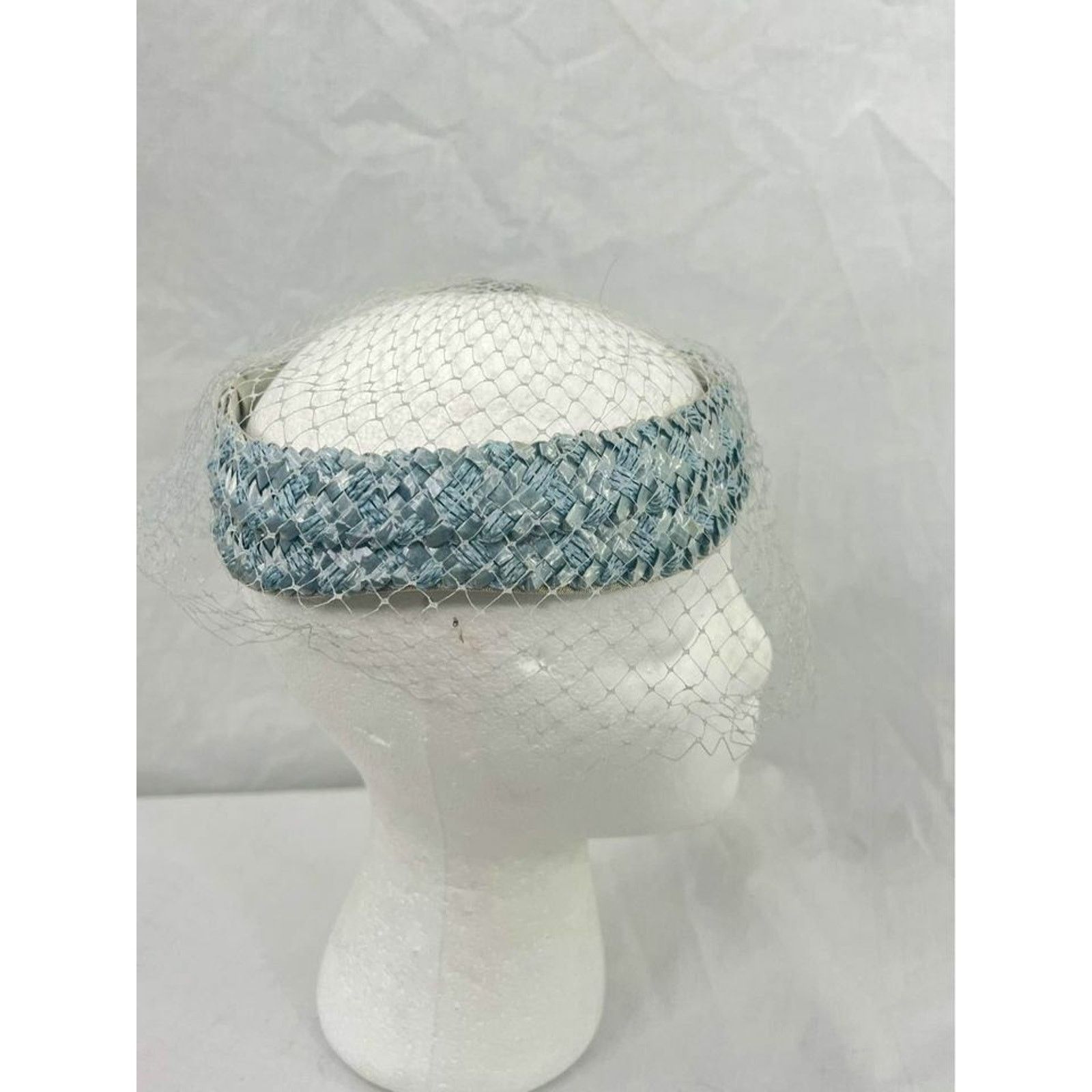 Vintage Vintage 60s Pastel Blue Straw Halo Bird Cage Veil Fascinator Size ONE SIZE - 5 Thumbnail