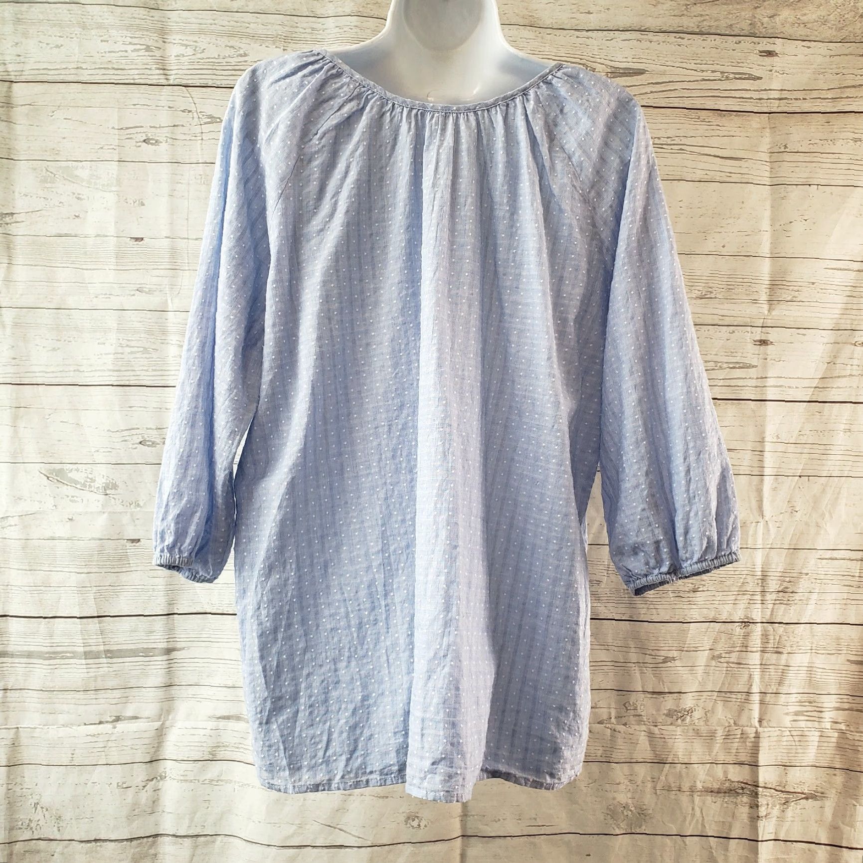 Vintage Grand & Green Womens Blouse Shirt 3/4 Sleeve Blue White Polka Dots Cotton Large Size L / US 10 / IT 46 - 4 Thumbnail