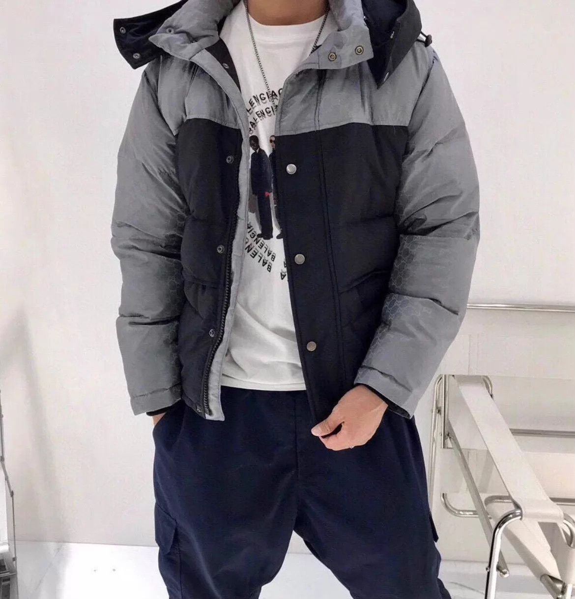 Gucci Gucci Silver Black Colorblock Full Print Down Jacket 50 Size US M / EU 48-50 / 2 - 7 Thumbnail