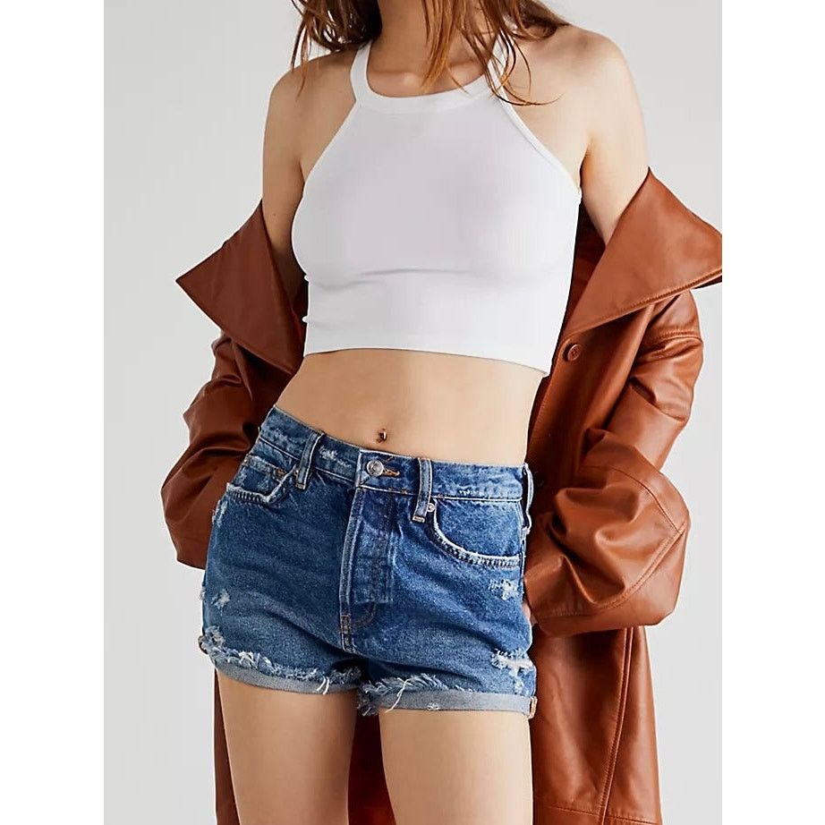 Free People New We the Free The Lasso Denim Shorts $78 Size 26 Raw Hem Size 26" / US 2 / IT 38 - 1 Thumbnail