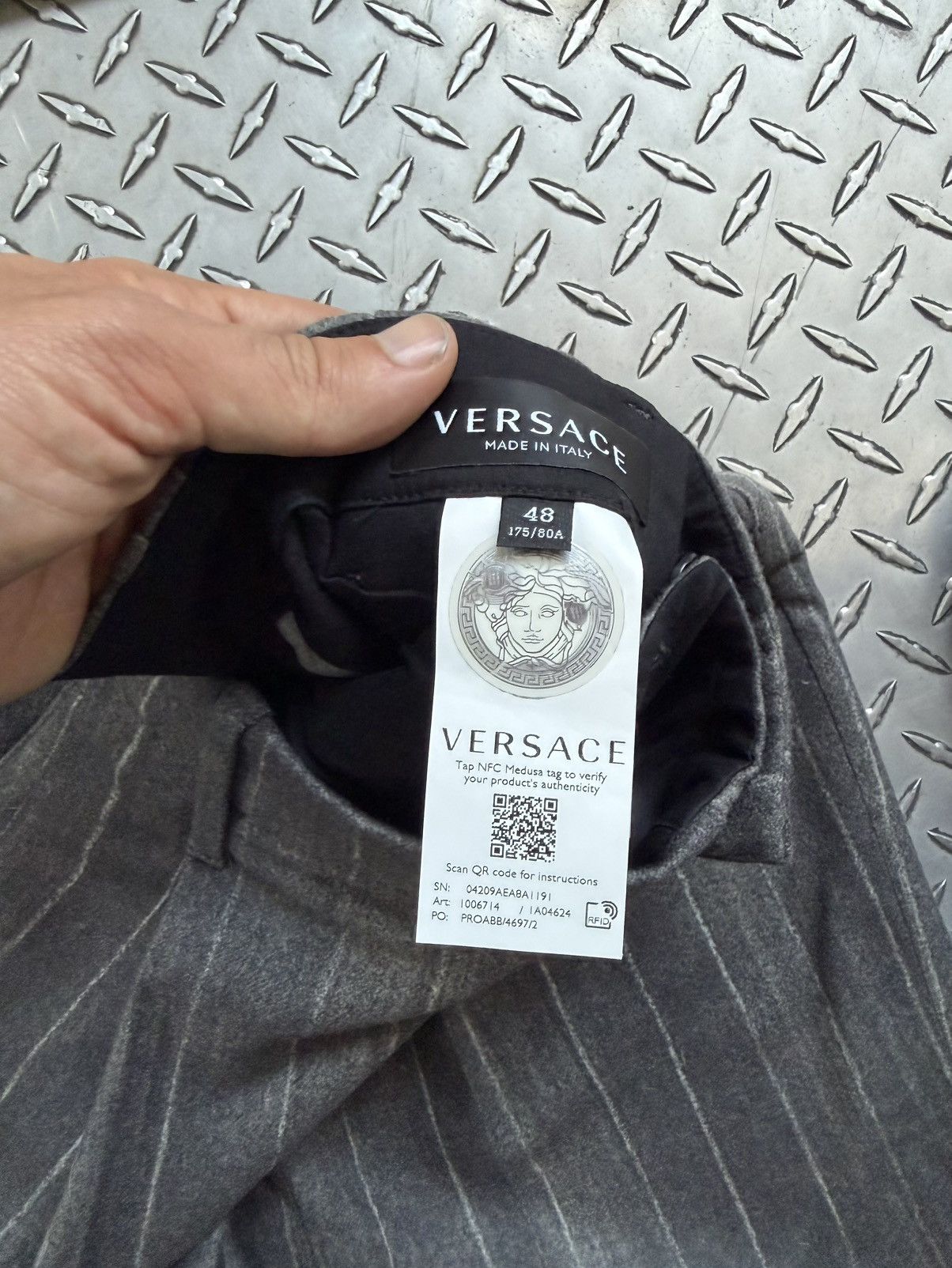Versace Versace Grey Chalk Stripe Pleated Wool Pants Size US 32 / EU 48 - 3 Thumbnail