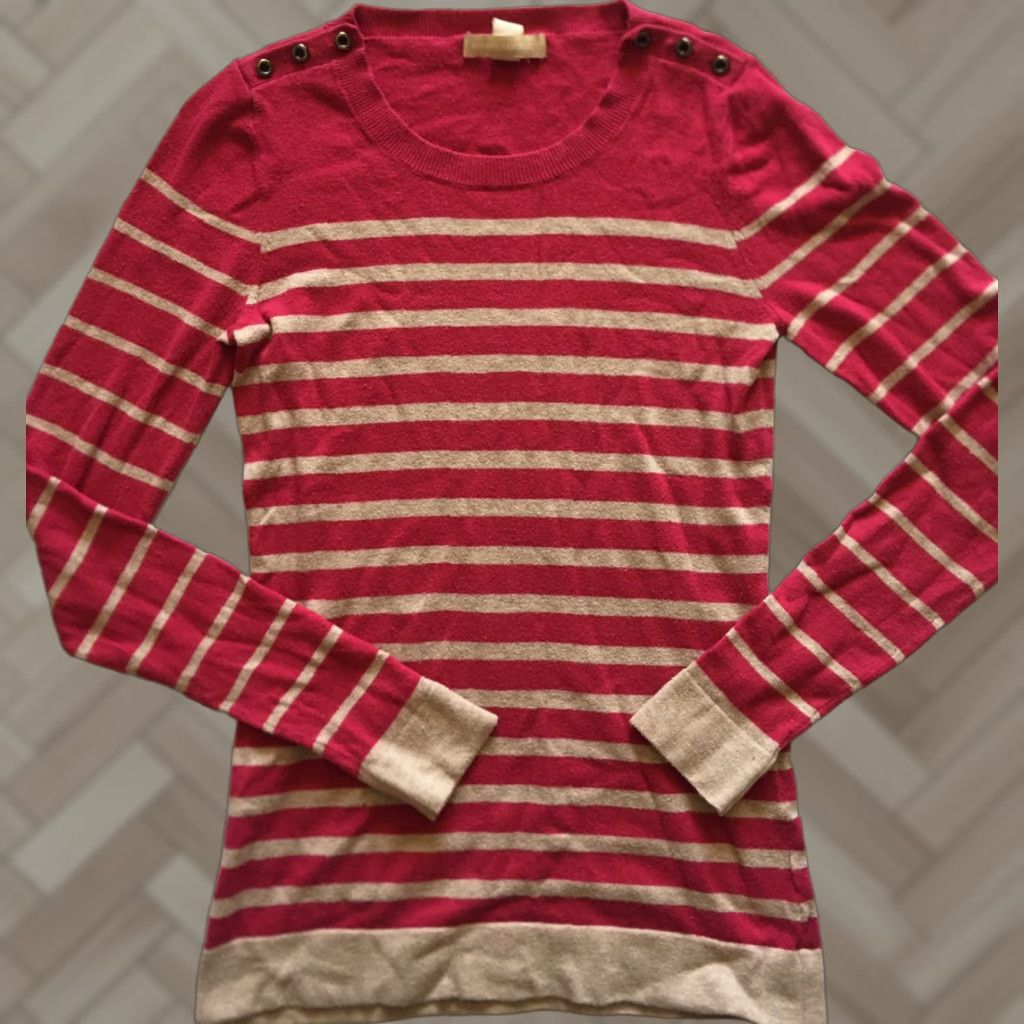 Banana Republic Banana Republic Sweater Women’s Size S Hot Pink Lightweight Striped Knit Pullover Long Sleeve Scoop Neck Size S / US 4 / IT 40 - 1 Thumbnail