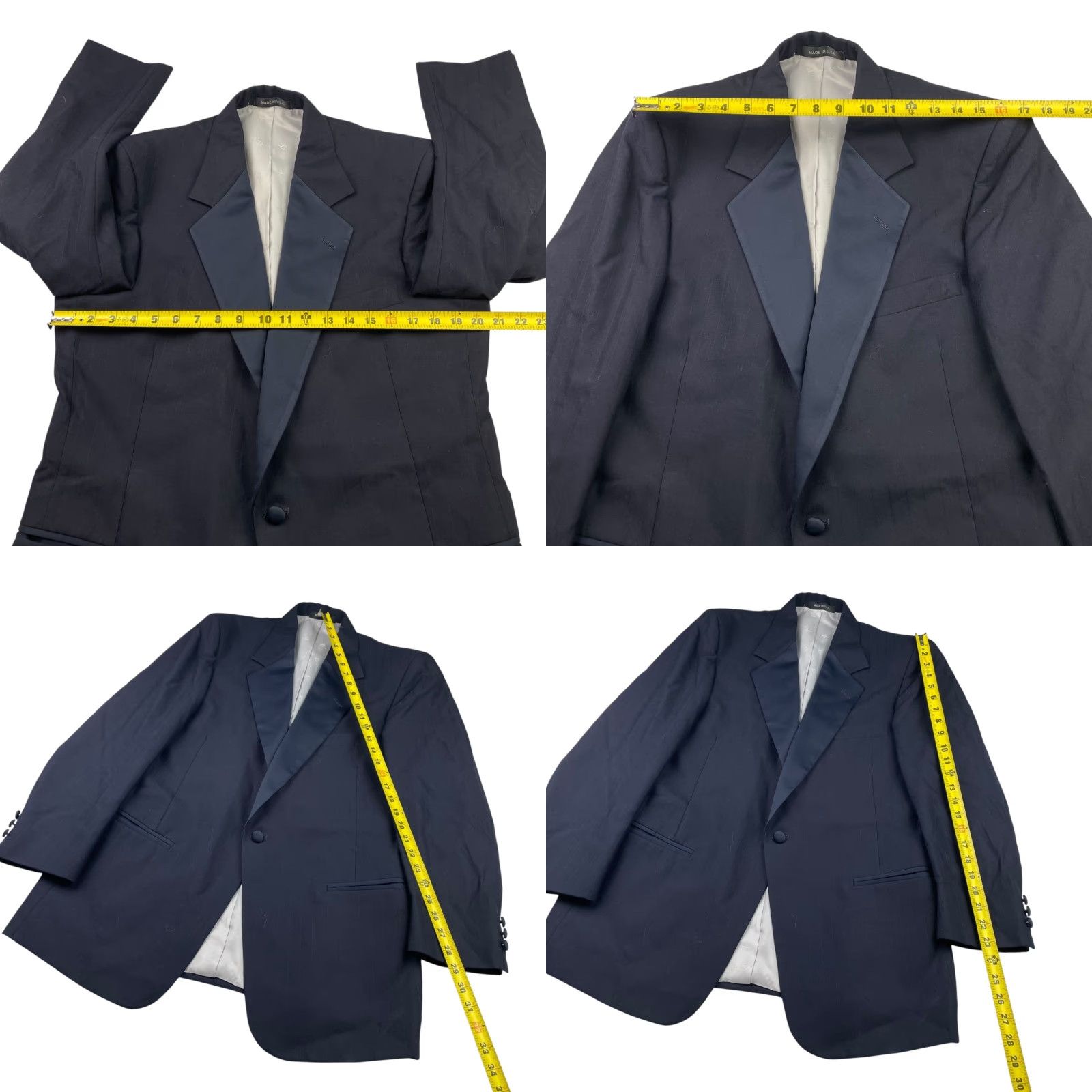 Vintage VINTAGE Lord West Tuxedo Suit Navy Blue 2 Piece Mens 42R Jacket 1-Button Pants 32x30 Wool Satin Peak Lapel US Size 42R - 8 Thumbnail