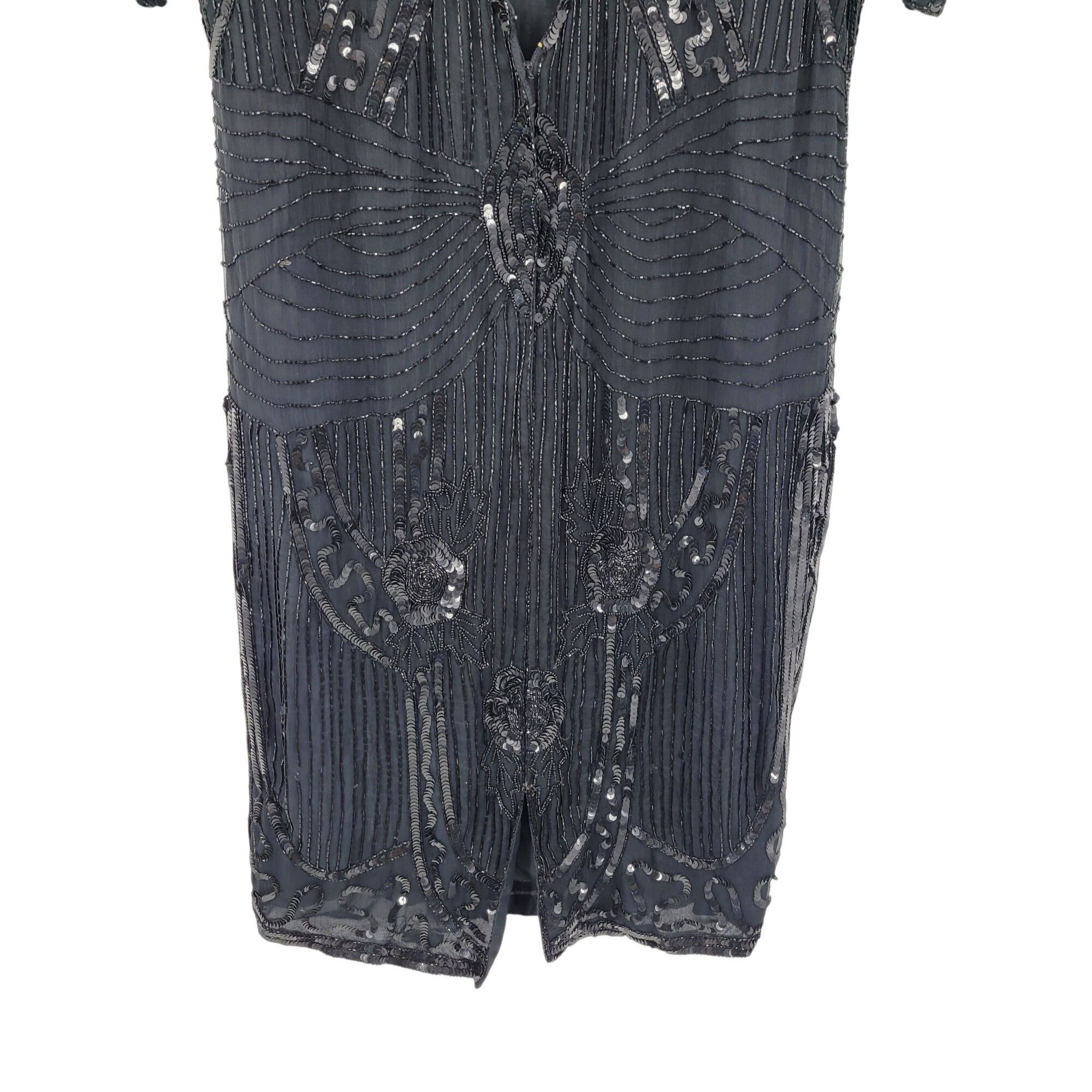 Vintage Vintage 80s Silk Black Beaded Sequined Short Sleeve Flapper Size M / US 6-8 / IT 42-44 - 13 Thumbnail
