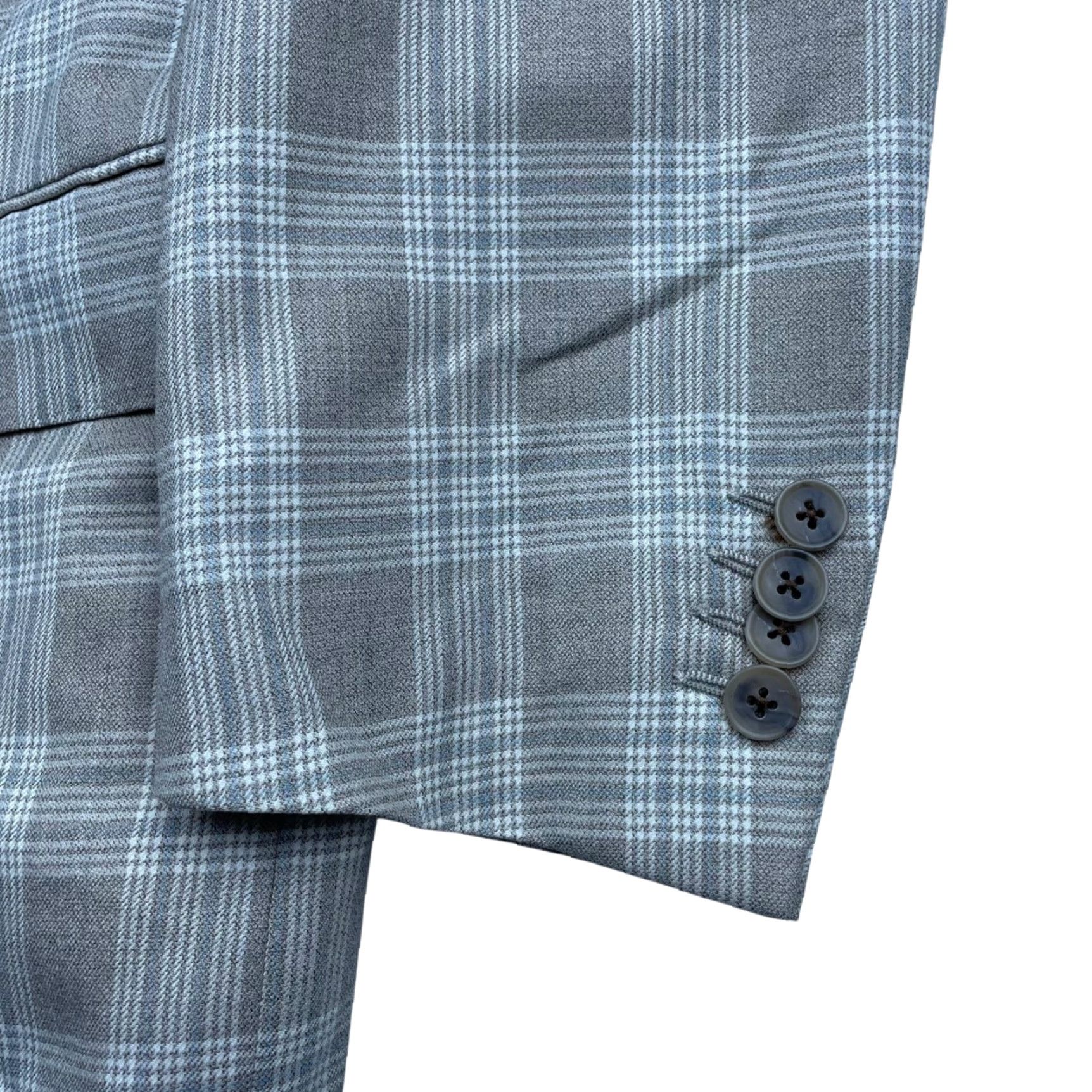 Vintage Samuelsohn Men’s Bespoke Blazer Jacket Beige/Gray Plaid 2-Button Front 38R Wool Super 120’s Canada Vintage No Size 38R - 4 Thumbnail