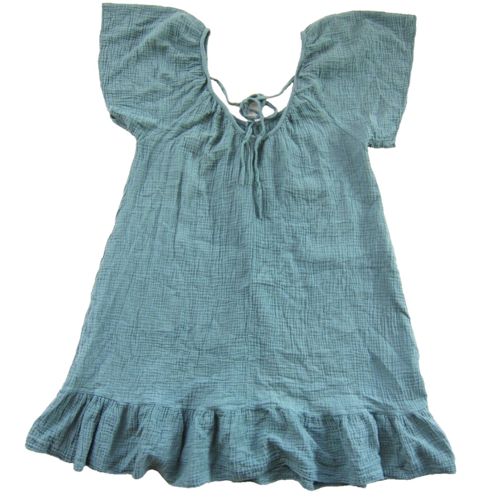 Vintage By Coco Made In Italy Green Cotton Gauze V-Neck Short Sleeve Smock Dress Large Size 36" / US 14 / IT 50 - 2 Thumbnail