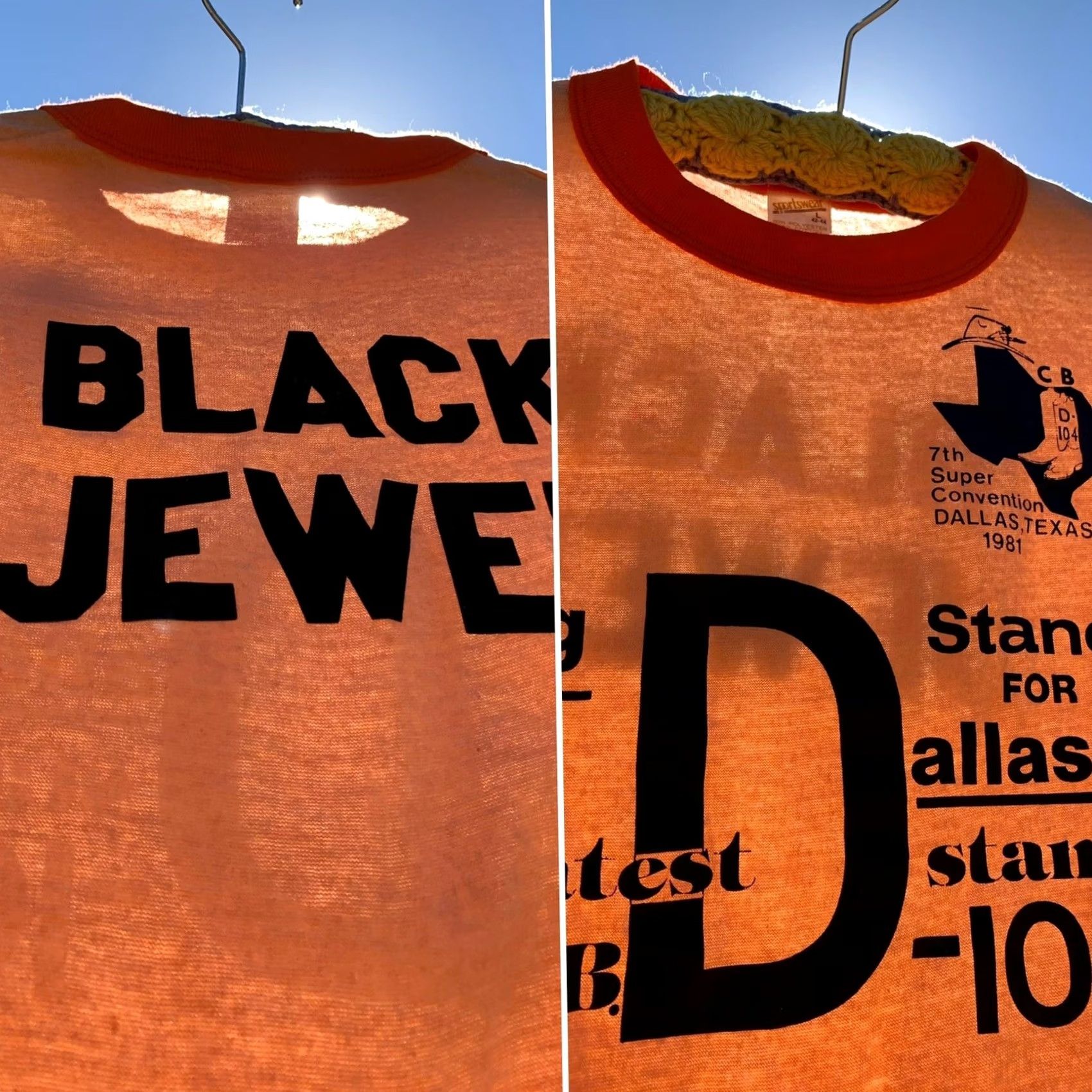 Vintage VINTAGE CB radio T-Shirt Big D Super Convention Dallas Texas 1981 Ringer Tee L Orange Men's Shirt 1980s 80s Cowboys Boys Girls Mens Womens Size US L / EU 52-54 / 3 - 4 Thumbnail