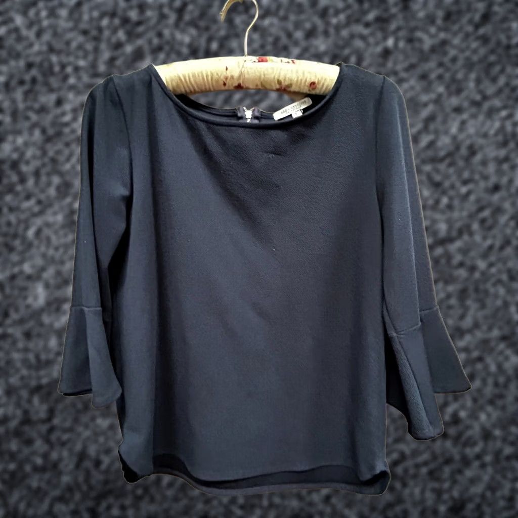 Bell Green Envelope Blouse Boat Neck 3/4 Bell Sleeve Top Black Large Women Size L / US 10 / IT 46 - 1 Thumbnail