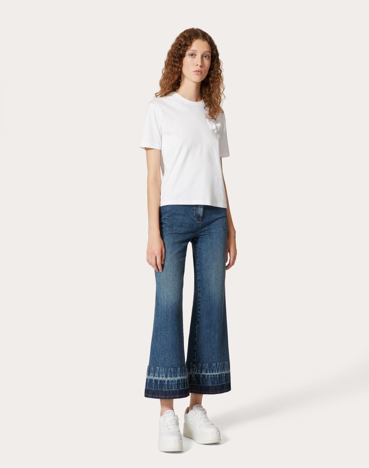 Valentino o1s1wg110525 Embroidered Jersey T-Shirt in White Size XXS / US 00 / IT 34 - 3 Thumbnail